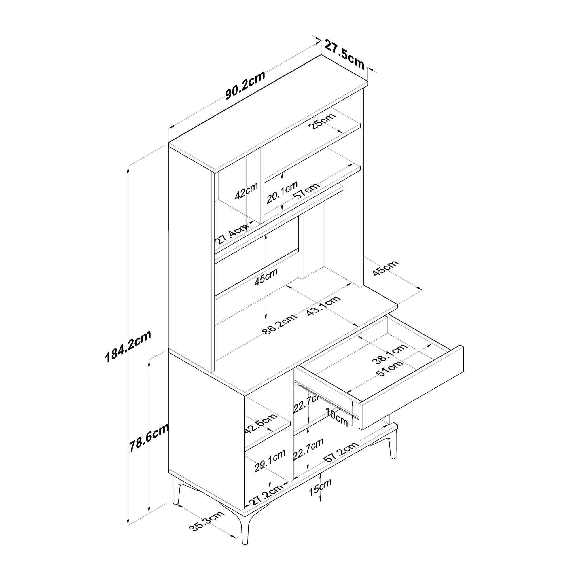 Dulap multifuncțional Hanah Home, PAL melaminat, 90.2 x 45 x 184.2 cm, nuc/alb, 893RAN5512 — imaginea 3
