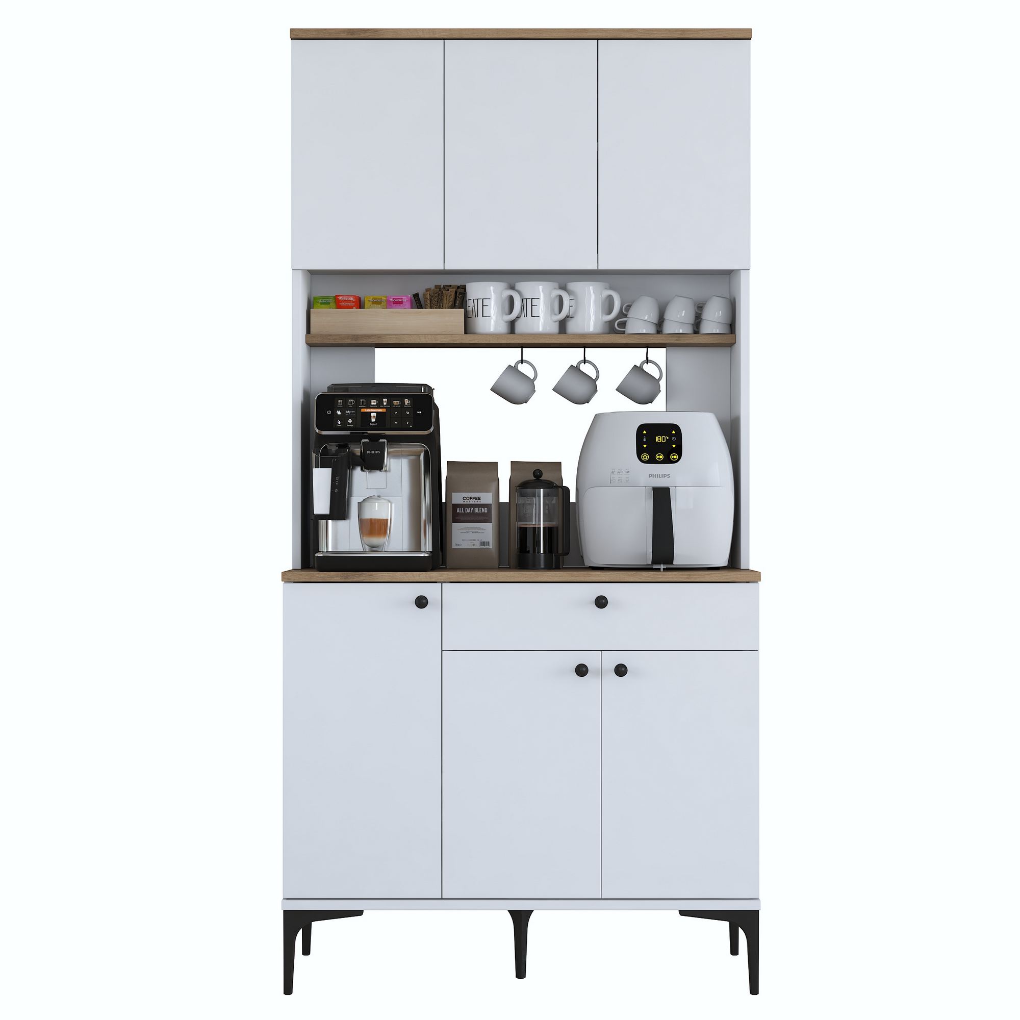 Dulap multifuncțional Hanah Home, PAL melaminat, 90.2 x 45 x 184.2 cm, nuc/alb, 893RAN5512 — imaginea 4