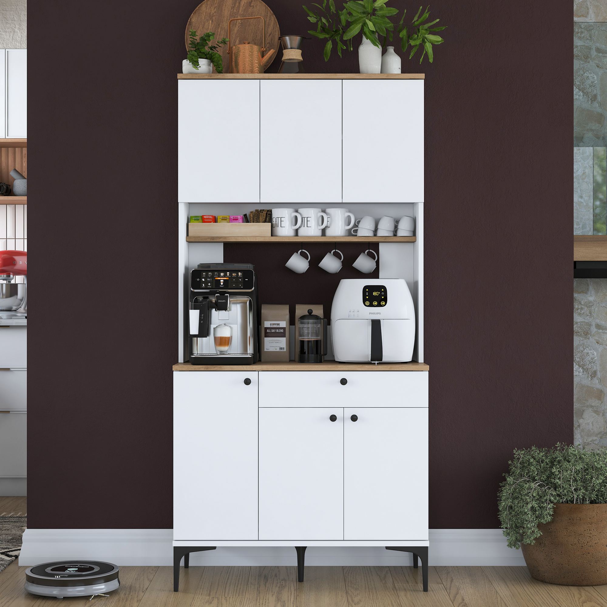 Dulap multifuncțional Hanah Home, PAL melaminat, 90.2 x 45 x 184.2 cm, nuc/alb, 893RAN5512 — imaginea 6