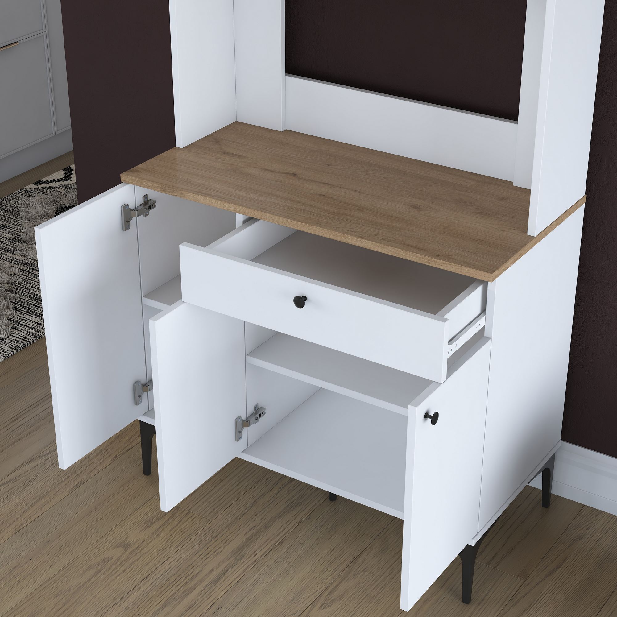 Dulap multifuncțional Hanah Home, PAL melaminat, 90.2 x 45 x 184.2 cm, nuc/alb, 893RAN5512 — imaginea 7