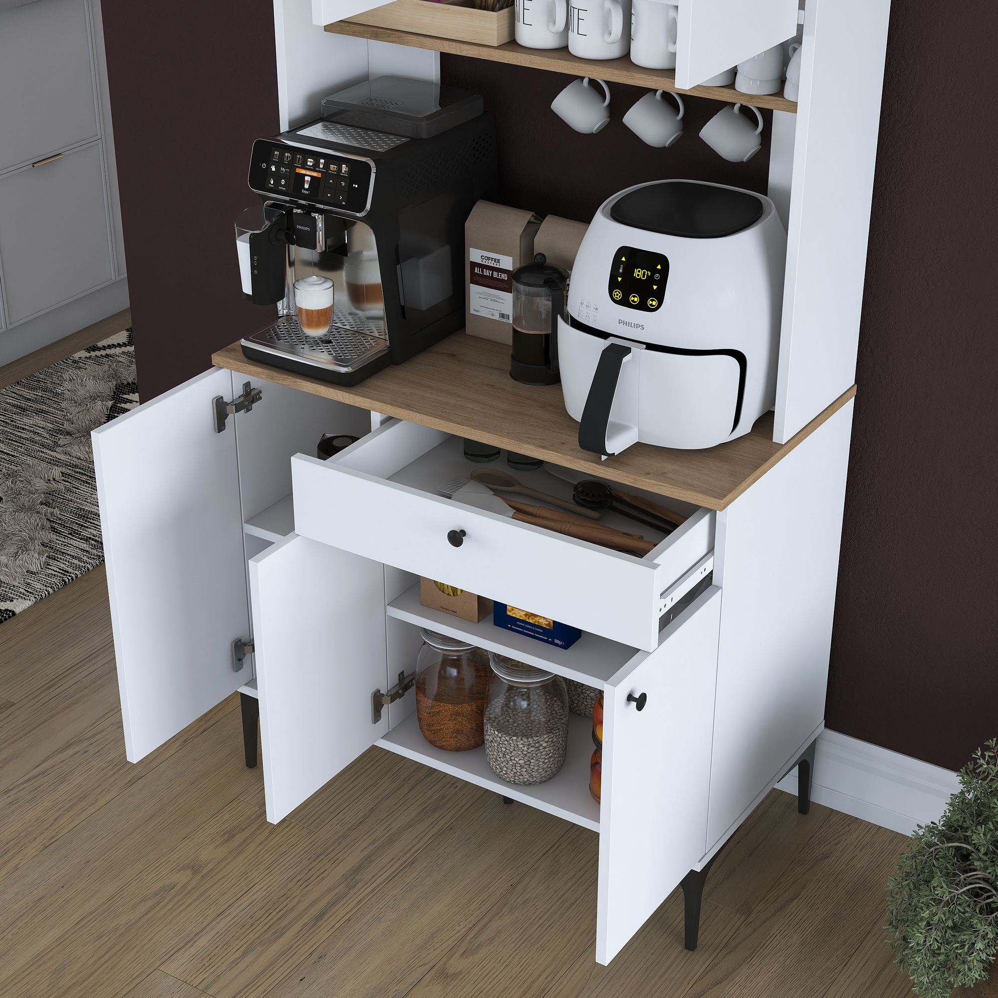 Dulap multifuncțional Hanah Home, PAL melaminat, 90.2 x 45 x 184.2 cm, nuc/alb, 893RAN5512 — imaginea 8
