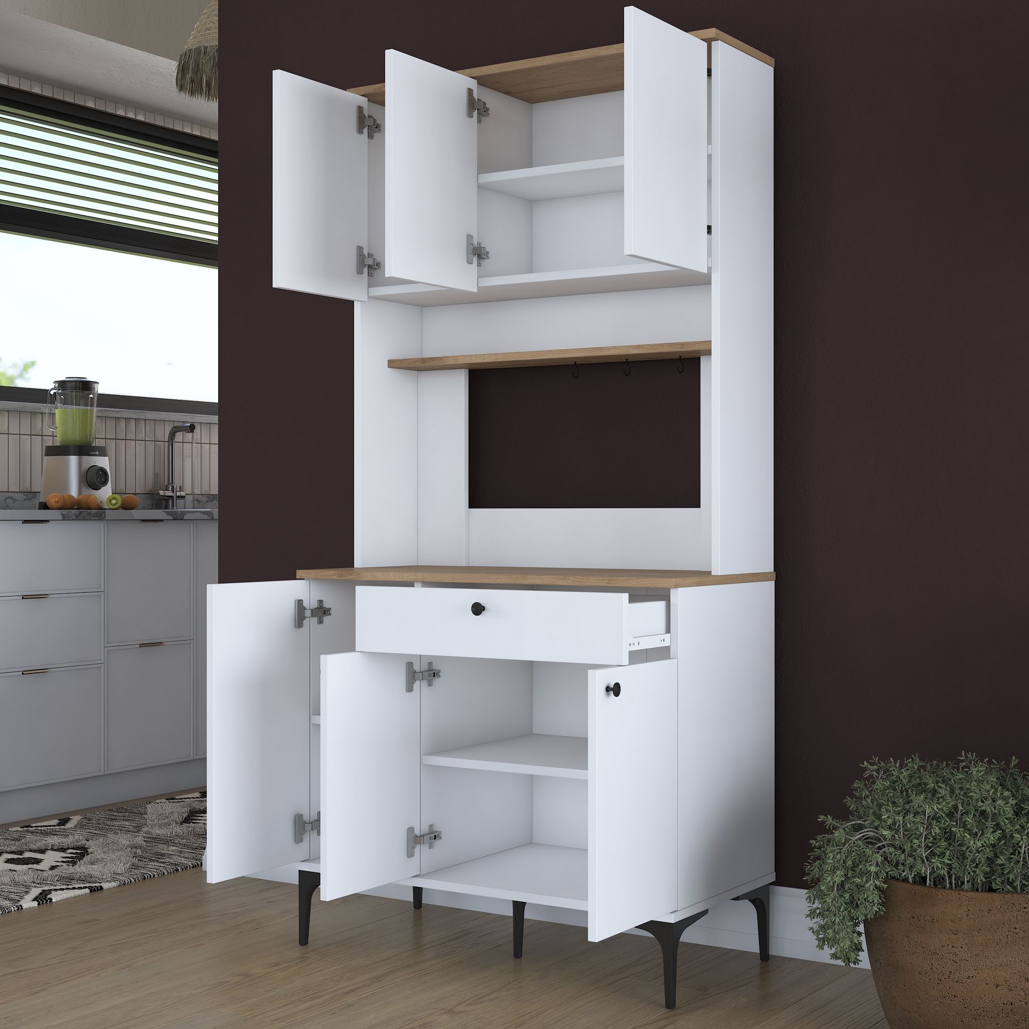 Dulap multifuncțional Hanah Home, PAL melaminat, 90.2 x 45 x 184.2 cm, nuc/alb, 893RAN5512 — imaginea 9