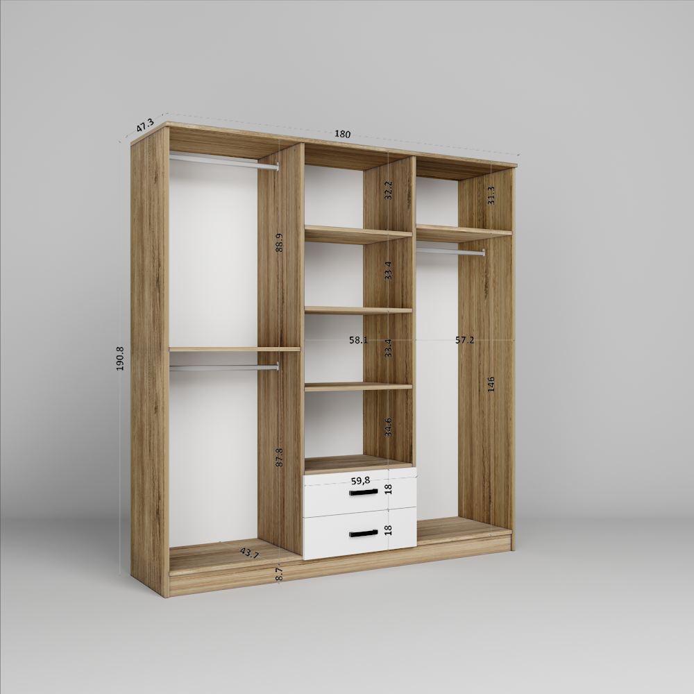 Dulap Hanah Home, PAL melaminat, 180 x 45 x 190 cm, deschis nuc, 350MWD1155 — imaginea 3