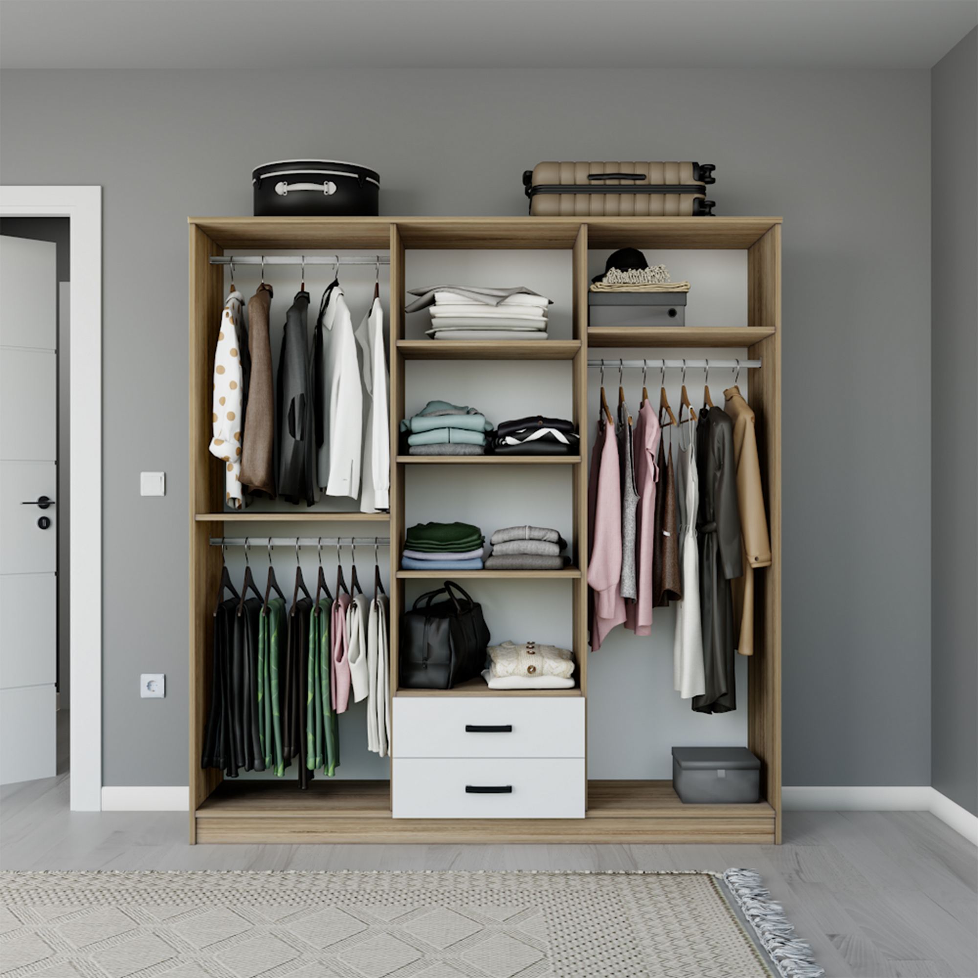 Dulap Hanah Home, PAL melaminat, 180 x 45 x 190 cm, deschis nuc, 350MWD1155 — imaginea 7