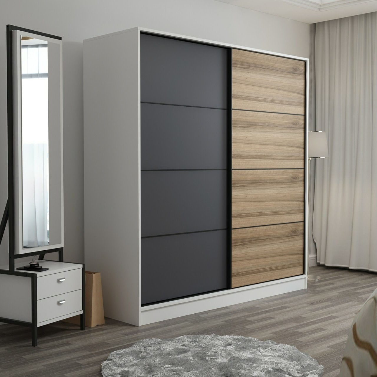 Dulap Hanah Home, PAL melaminat, 180 x 52 x 190 cm, alb/antracit/dore, 506MNR2521 — imaginea 3