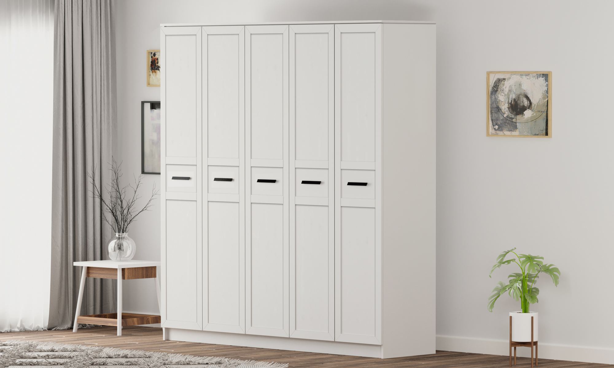 Dulap Hanah Home, PAL melaminat, 175 x 52 x 210 cm, alb mat, 167RAB1173 — imaginea 2