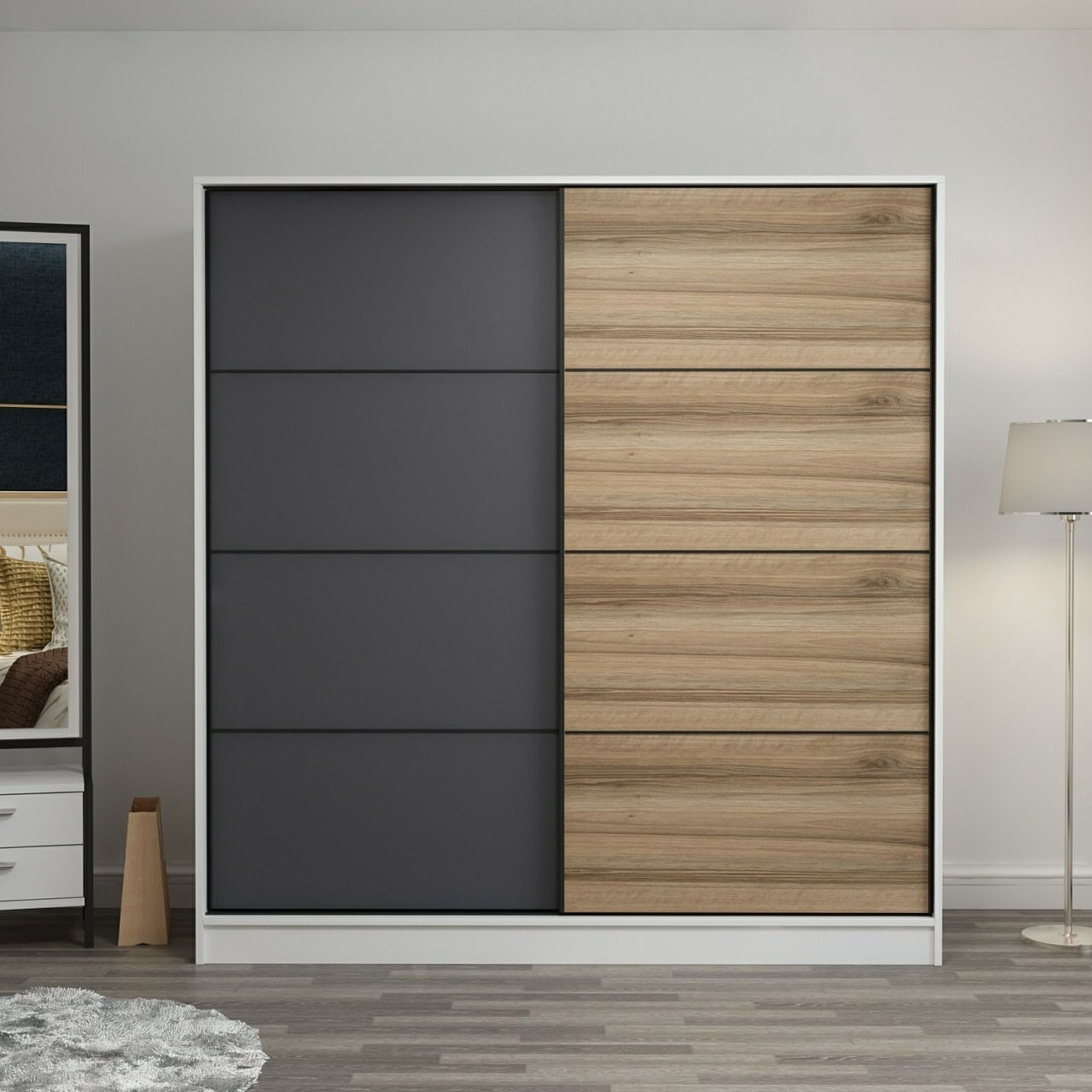 Dulap Hanah Home, PAL melaminat, 180 x 52 x 190 cm, alb/antracit/dore, 506MNR2521 — imaginea 5