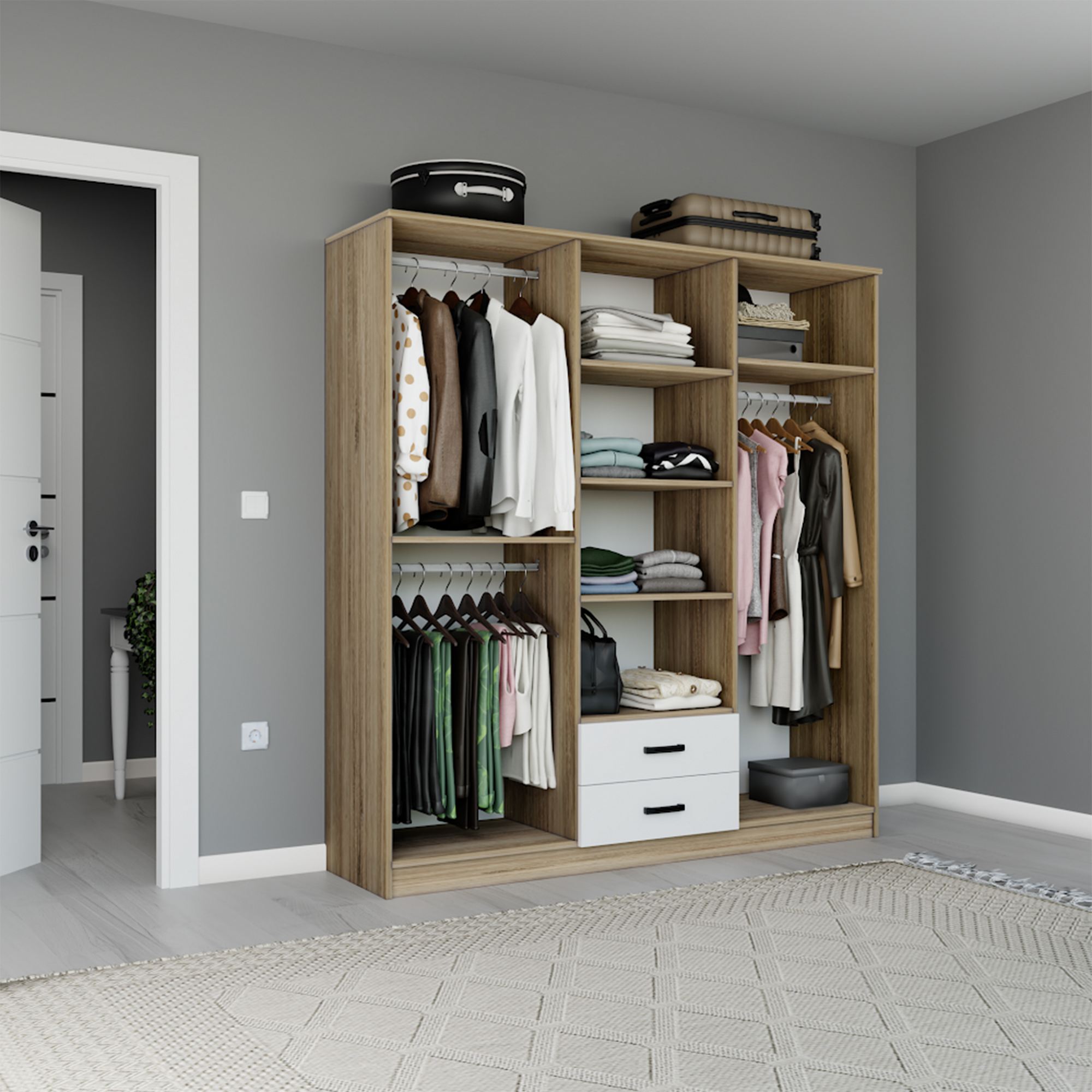 Dulap Hanah Home, PAL melaminat, 180 x 45 x 190 cm, deschis nuc, 350MWD1155 — imaginea 9