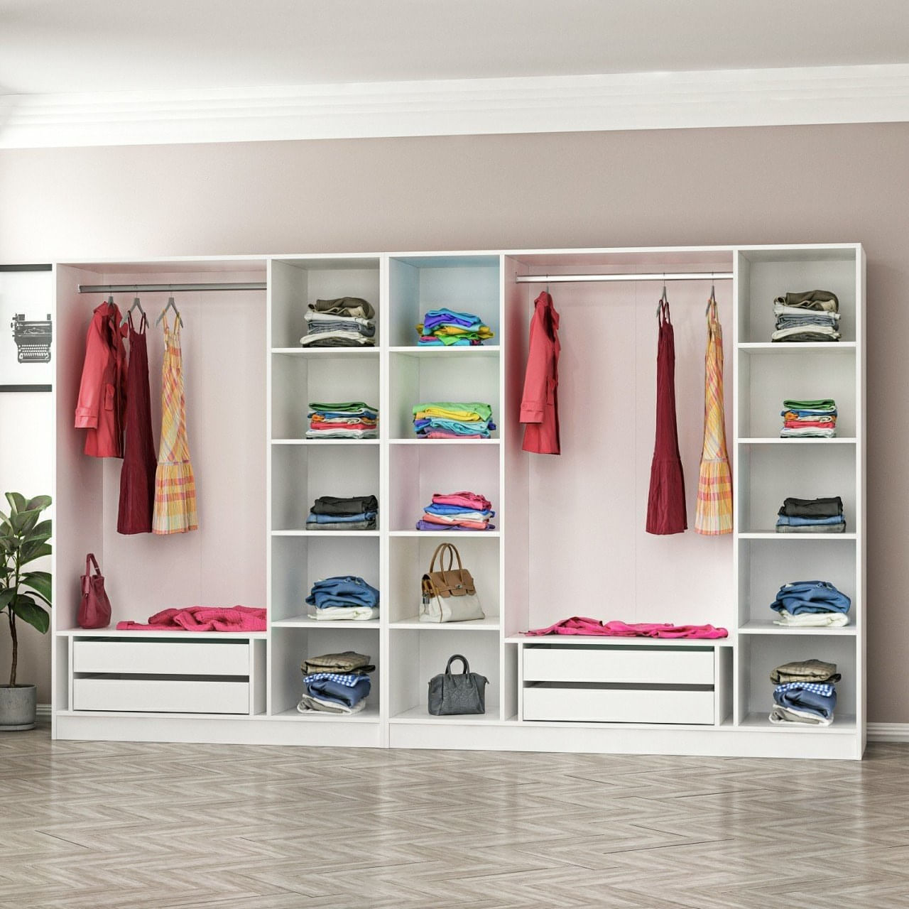 Dulap Hanah Home, PAL melaminat, 315 x 52 x 190 cm, alb, 506MNR2617 — imaginea 3
