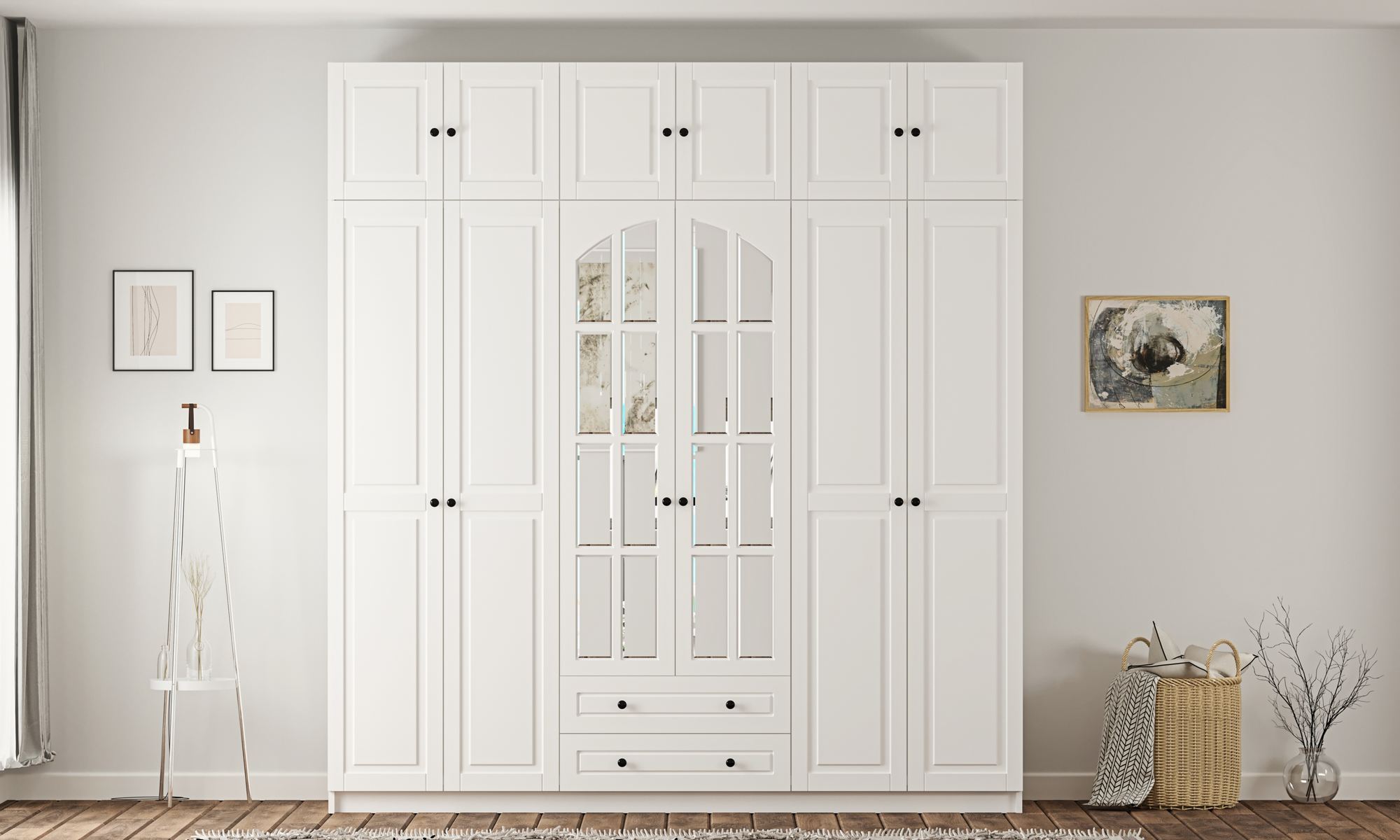 Dulap Hanah Home, PAL melaminat, 210 x 52 x 210 cm, alb mat, 167RAB1212 — imaginea 6