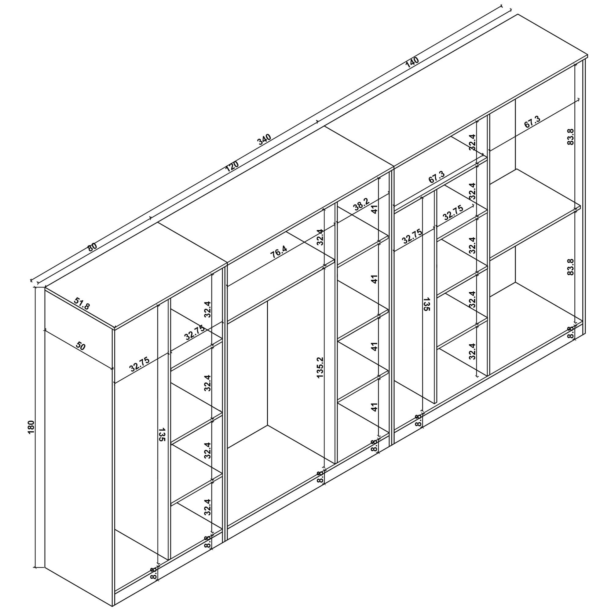 Dulap Hanah Home, PAL melaminat, 340 x 51.8 x 180 cm, atlantic pine, 350MWD1167 — imaginea 7