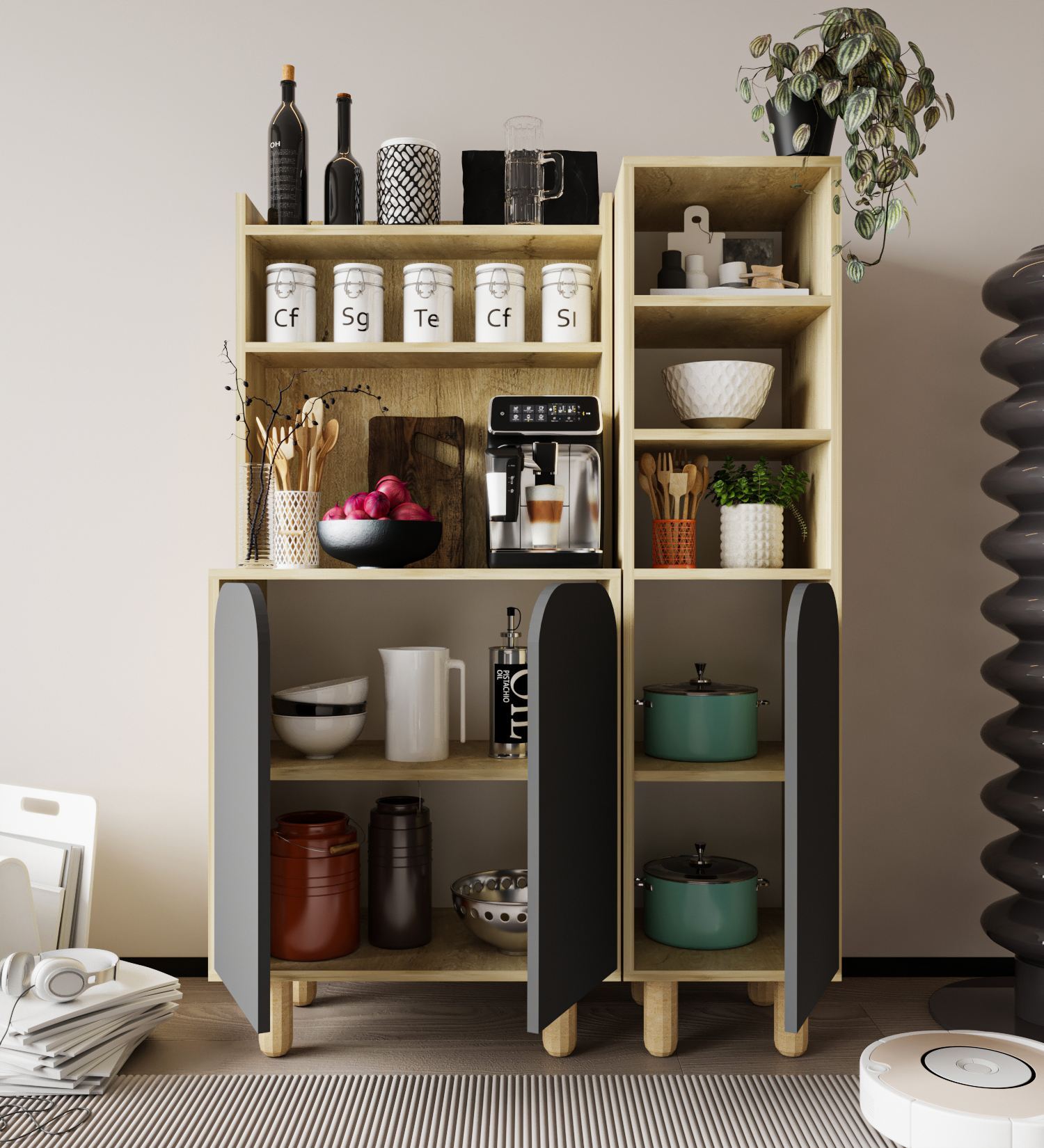 Dulap multifuncțional Hanah Home, PAL melaminat, 105 x 40 x 155 cm, sapphire stejar/antracit, 469ORN1315 — imaginea 2