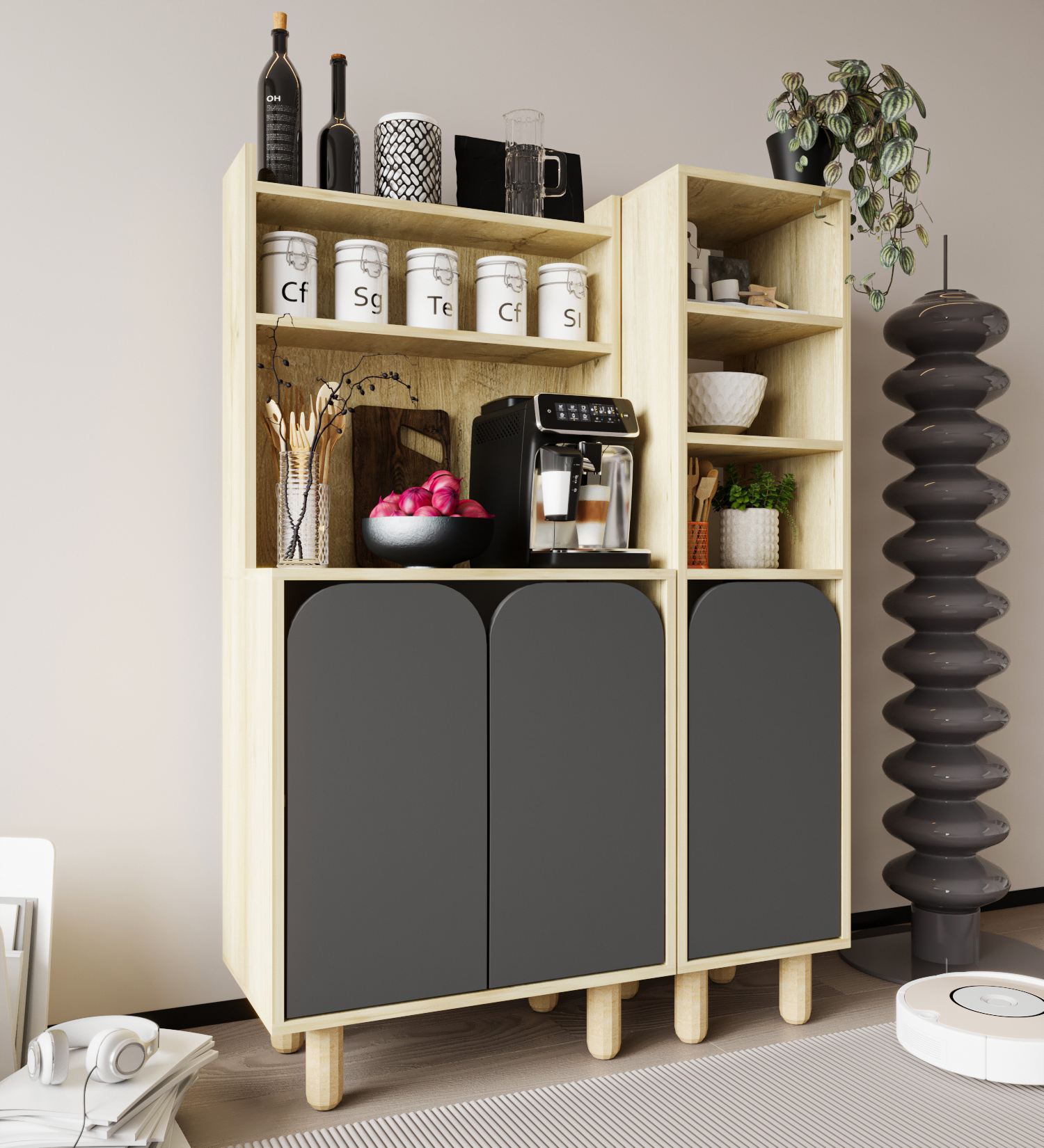 Dulap multifuncțional Hanah Home, PAL melaminat, 105 x 40 x 155 cm, sapphire stejar/antracit, 469ORN1315 — imaginea 4