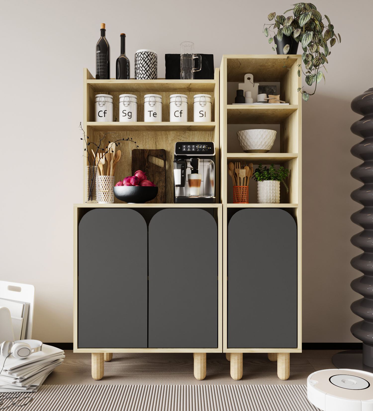 Dulap multifuncțional Hanah Home, PAL melaminat, 105 x 40 x 155 cm, sapphire stejar/antracit, 469ORN1315 — imaginea 5
