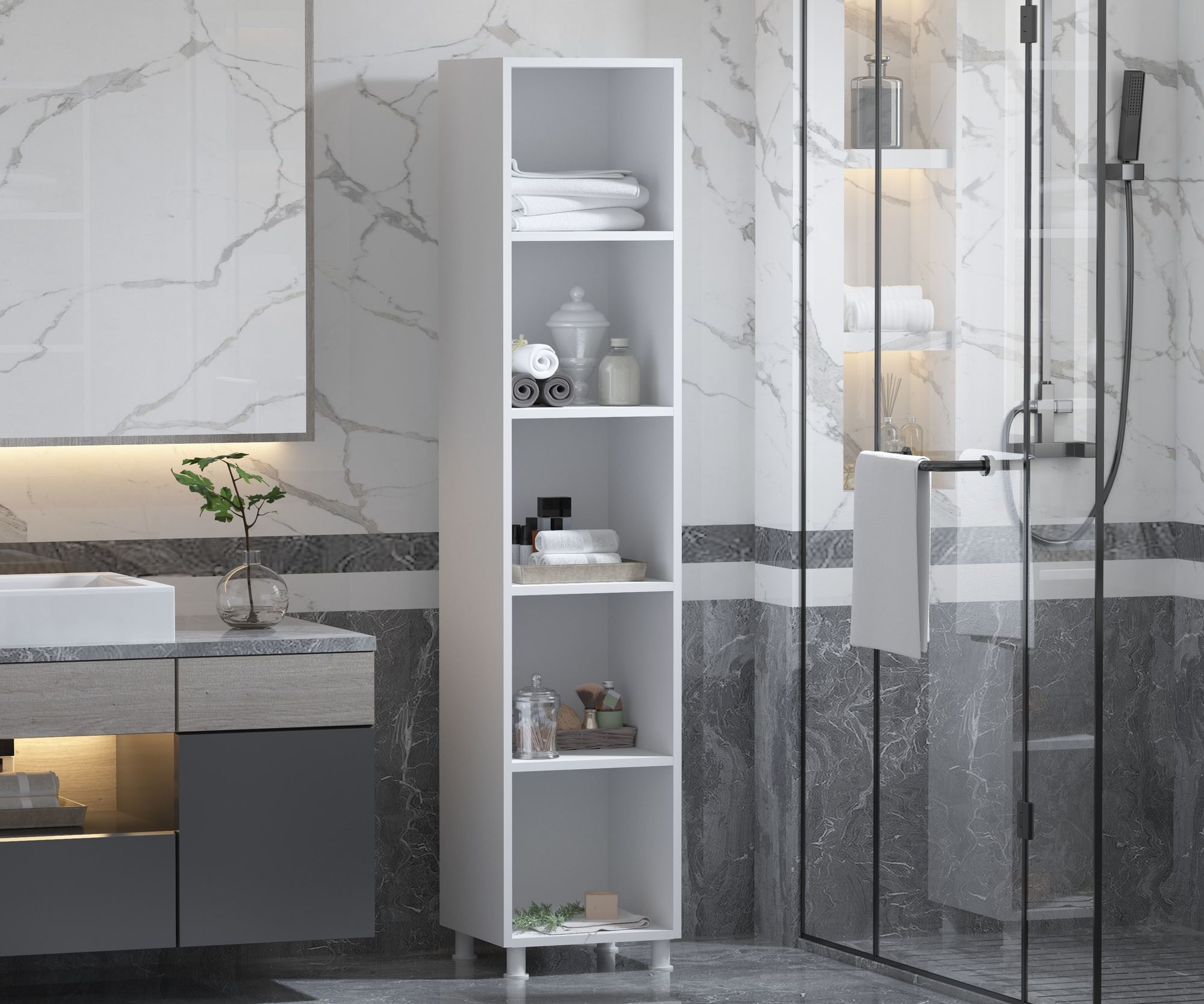 Dulap multifuncțional Hanah Home, PAL melaminat, 35 x 33 x 180 cm, alb mat, 167RAB1801 — imaginea 5
