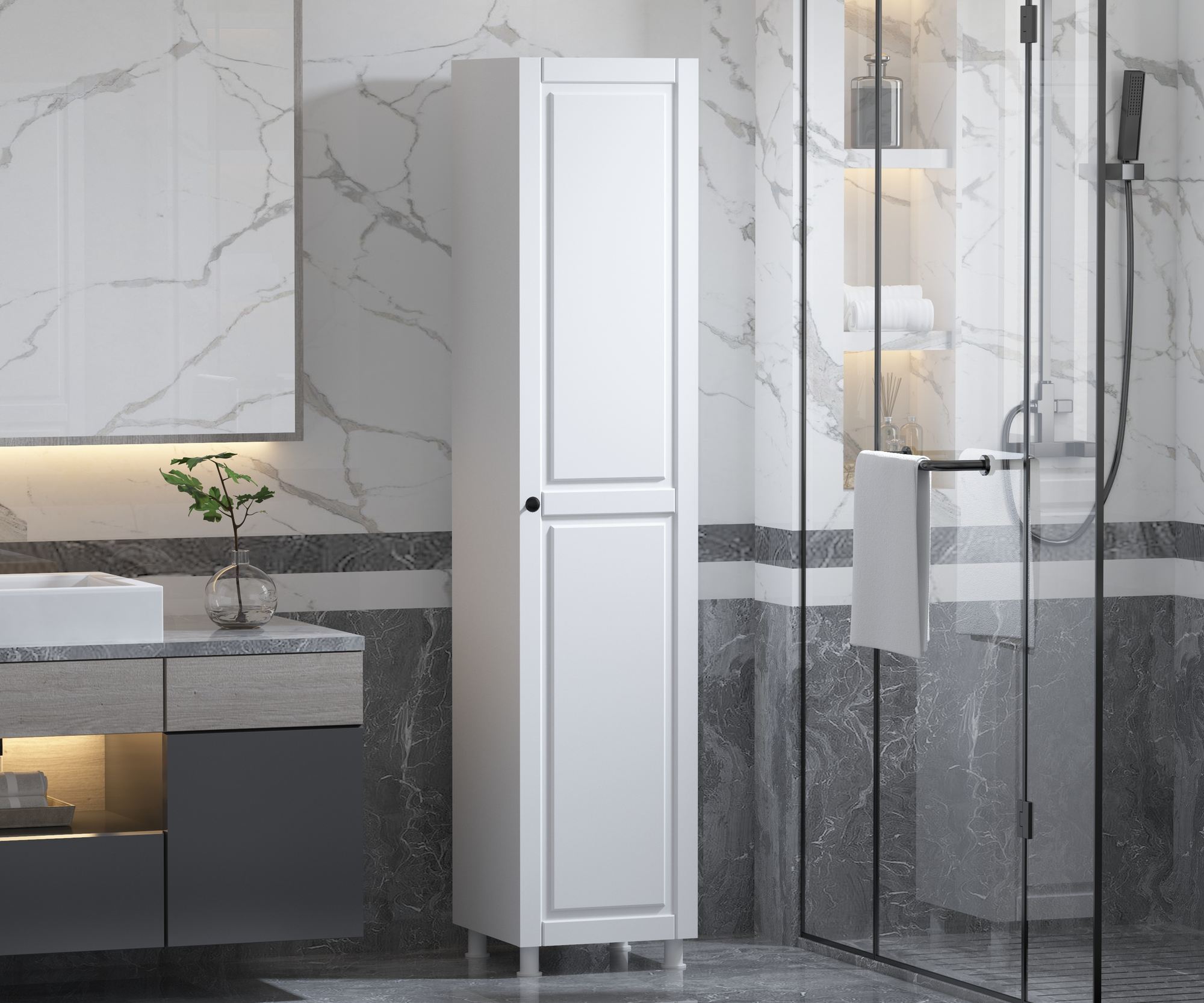 Dulap multifuncțional Hanah Home, PAL melaminat, 35 x 33 x 180 cm, alb mat, 167RAB1801 — imaginea 8