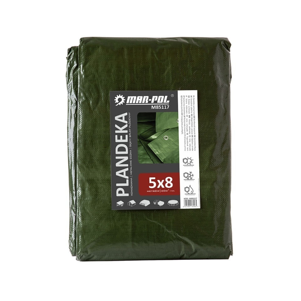 Prelata de acoperire Mar-Pol 5x8 m, verde, HDPE 120 g/m², cu inele metalice si colturi intarite — imaginea 5