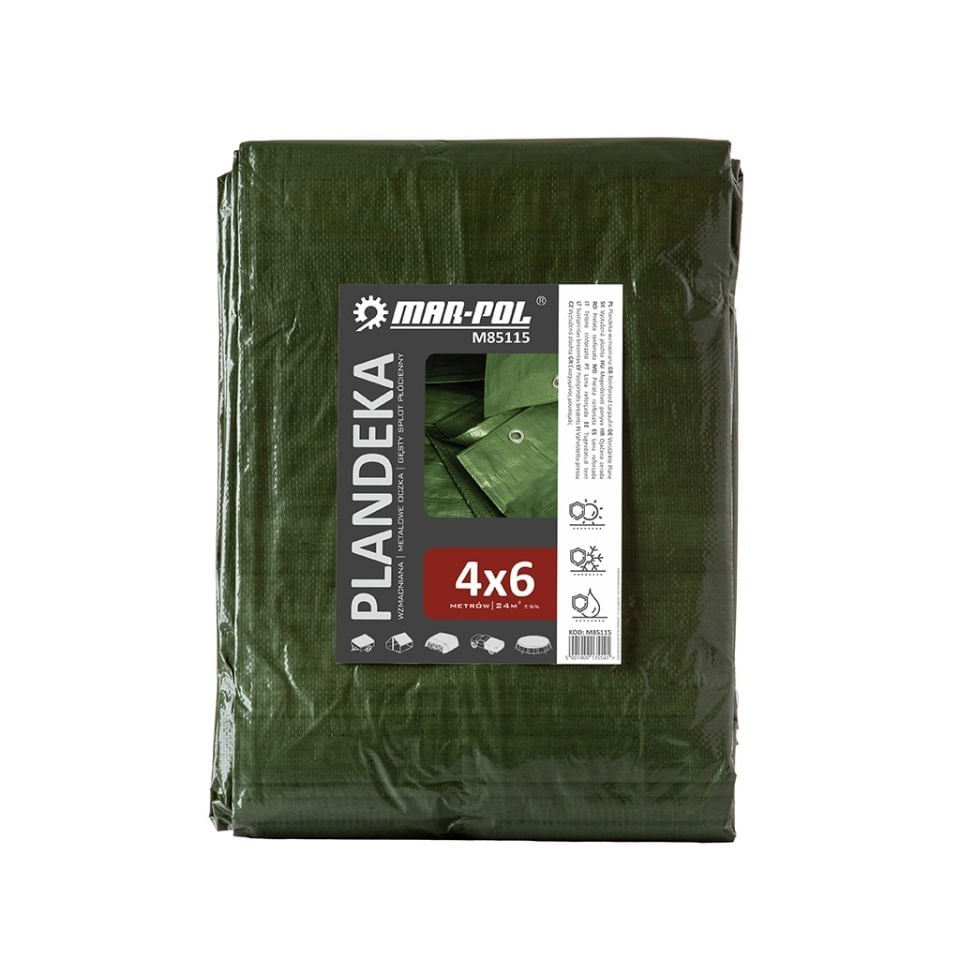 Prelata acoperire Mar-Pol 4x6 m, verde, HDPE 120 g/mp, cu capse metalice si colturi intarite — imaginea 4