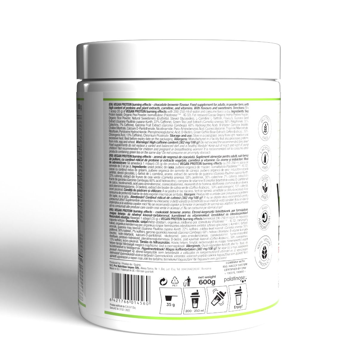 Mix proteic vegan pentru slabit, Vegan Protein Burning Effects, Brownie Chocolate, 600g