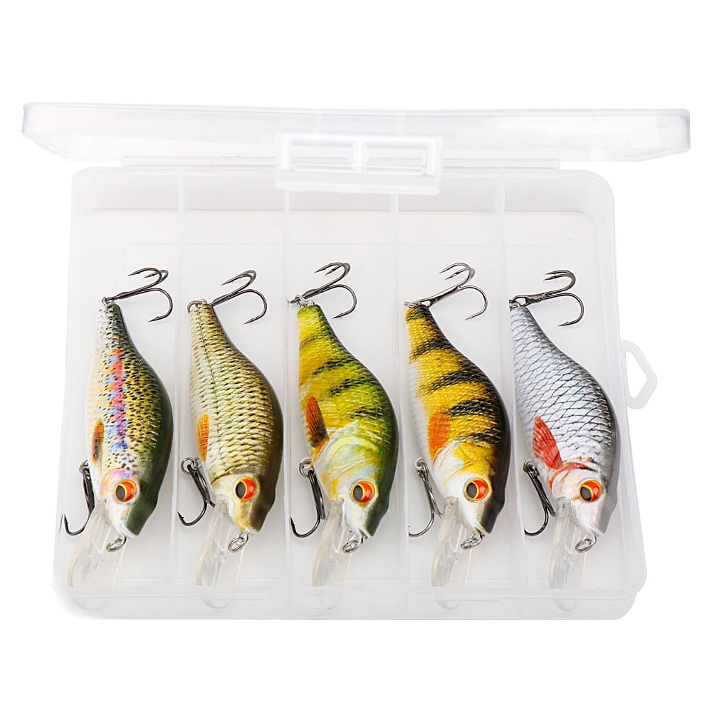 Set 5 voblere FISHINGBOX MAKE FISHING BETTER, 9cm 22.3g, pescuit la spinning de stiuca si somn, momeli realiste, naluci foarte calitative