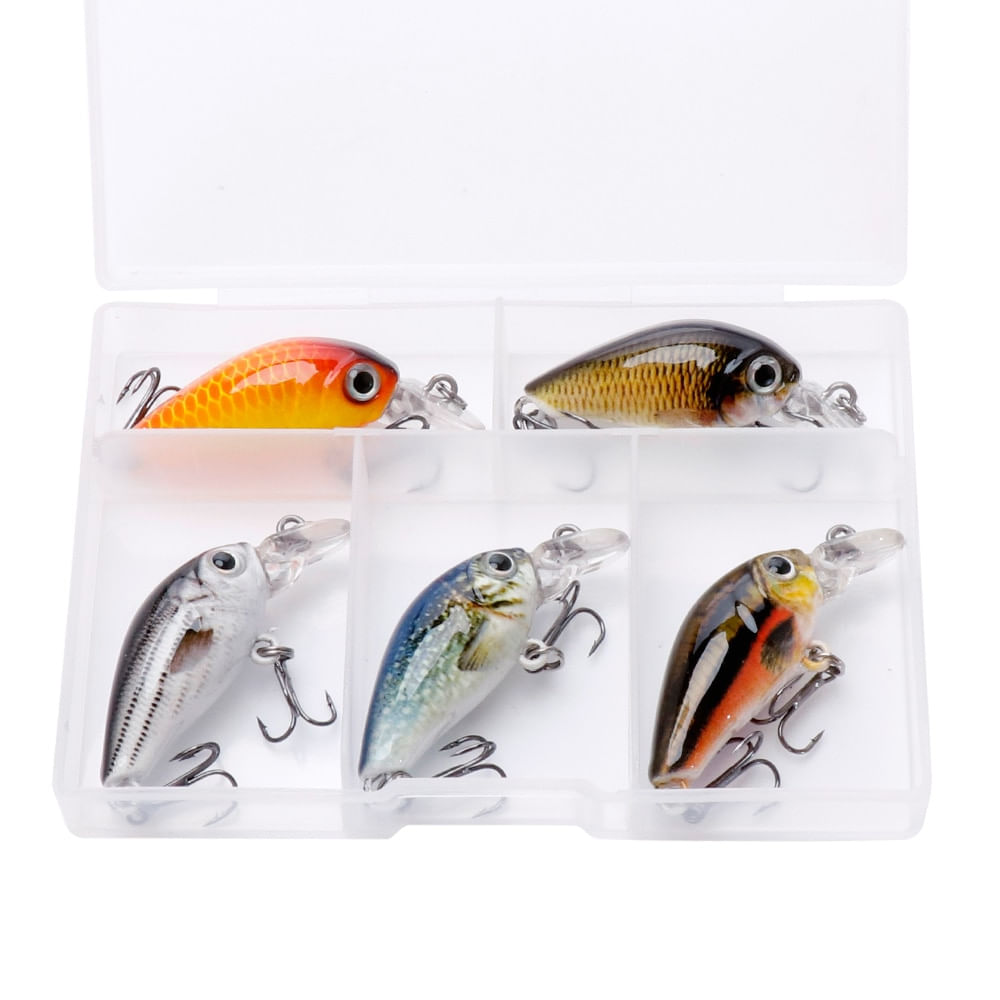 Set 5 voblere floating 3.6cm 3.6gr FISHINGBOX MAKE FISHING BETTER, pentru stiuca somn salau, model 2