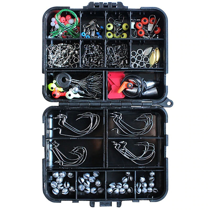 Set 187 accesorii pescuit rapitor FISHINGBOX, carlige, greutati, cutie compacta, cleme rapide