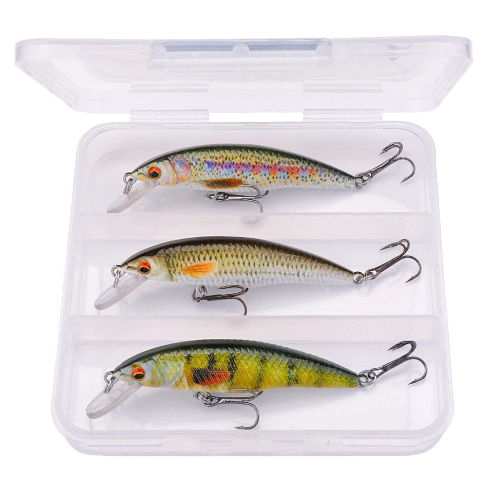 Set 3 voblere FISHINGBOX, momeli 3 buc/cutie, tip Minnow plutitor, biban stiuca, Crankbait, model 5