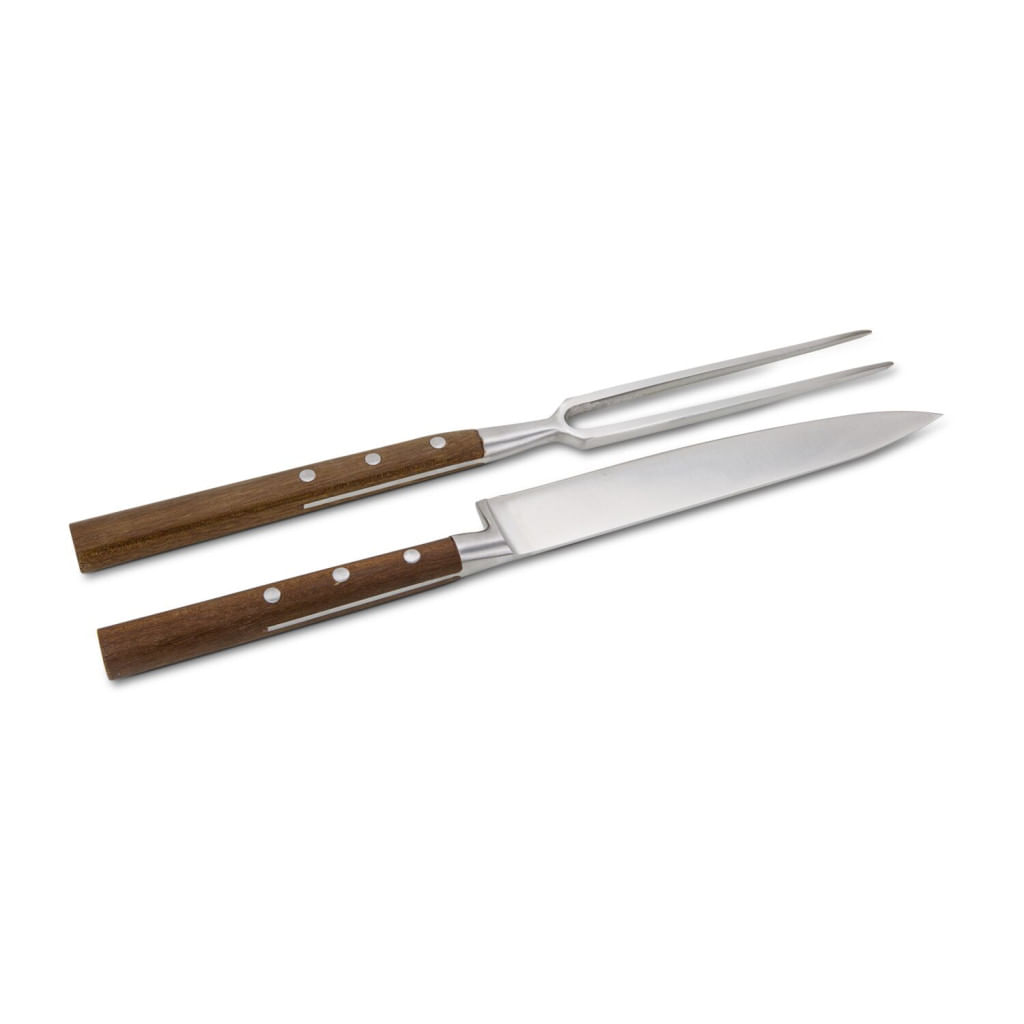 Set transare Rominox Scolpi, cutit si furculita, lemn piersic, cutie cadou, 32 cm, inox — imaginea 2