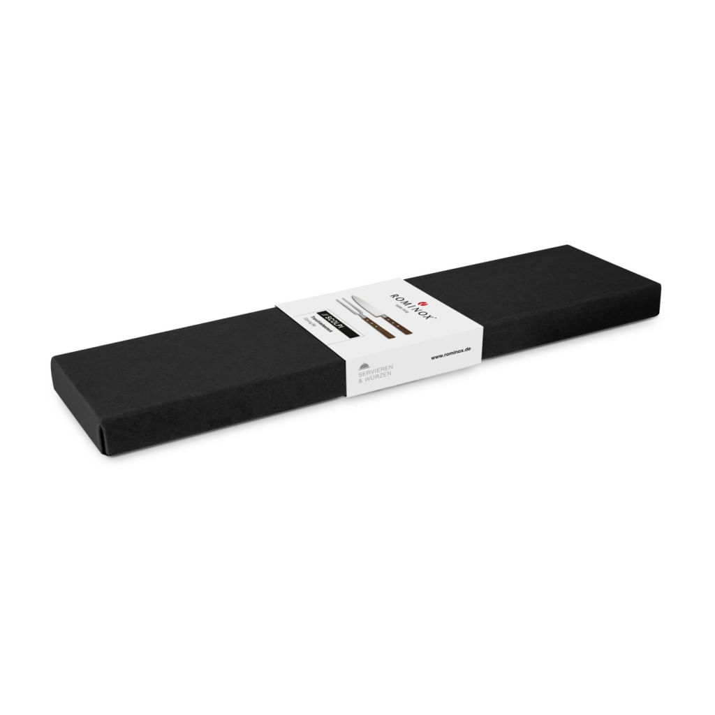 Set transare Rominox Scolpi, cutit si furculita, lemn piersic, cutie cadou, 32 cm, inox — imaginea 6