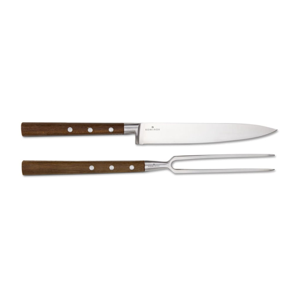Set transare Rominox Scolpi, cutit si furculita, lemn piersic, cutie cadou, 32 cm, inox — imaginea 7