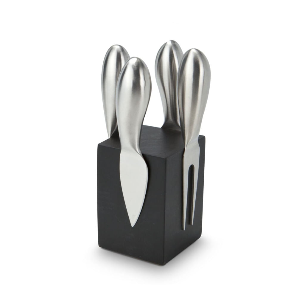 Bloc cutite branza Rominox Novo, 4 piese, suport magnetic, lemn negru, 6 x 6 x 8,5 cm — imaginea 2
