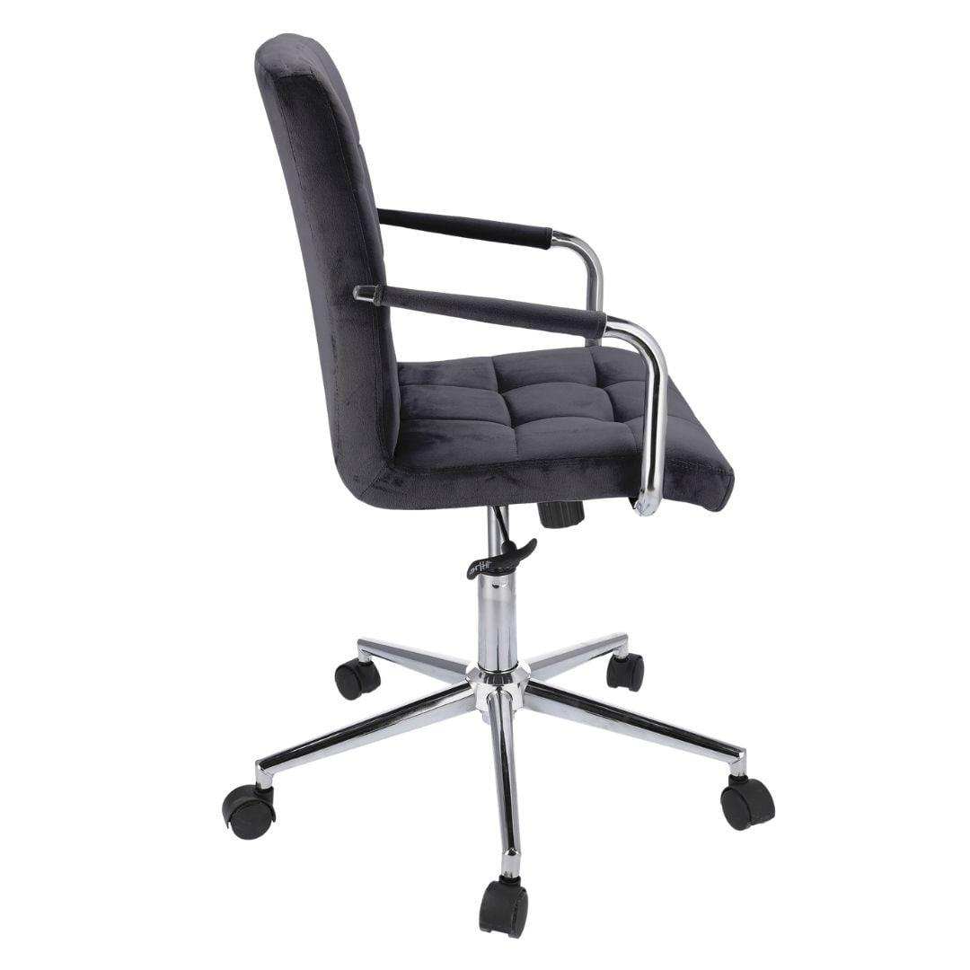 Scaun de birou QUATRO, Jumi, catifea neagra, reglabil pe inaltime, cu roti si brate metalice — imaginea 4