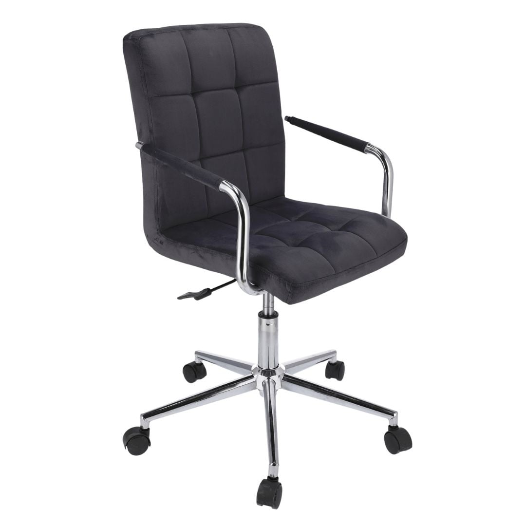 Scaun de birou QUATRO, Jumi, catifea neagra, reglabil pe inaltime, cu roti si brate metalice — imaginea 5