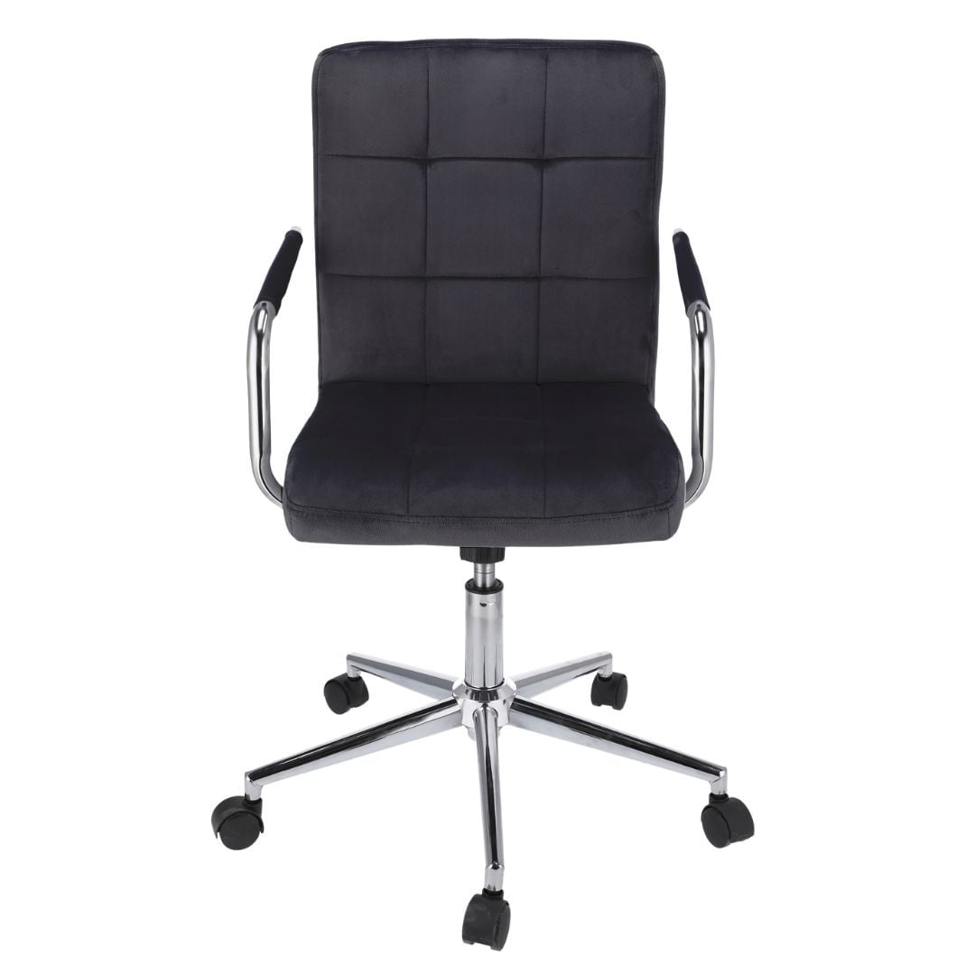 Scaun de birou QUATRO, Jumi, catifea neagra, reglabil pe inaltime, cu roti si brate metalice — imaginea 6