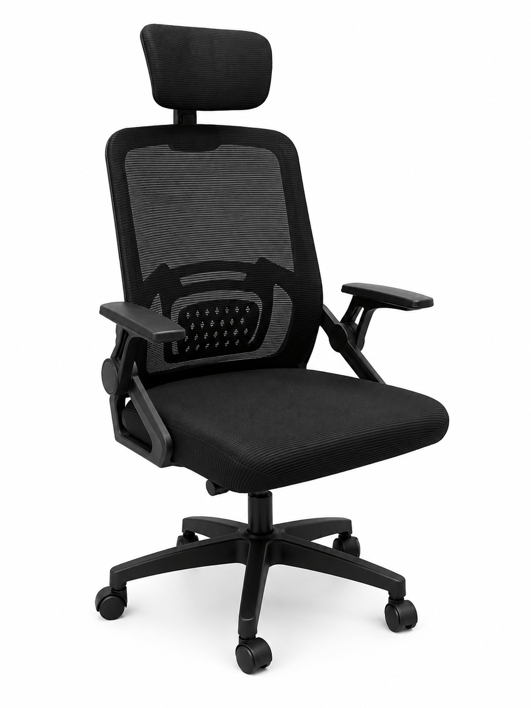 Scaun ergonomic birou,spatar mesh, tetiera reglabila 2D, suport lombar, negru