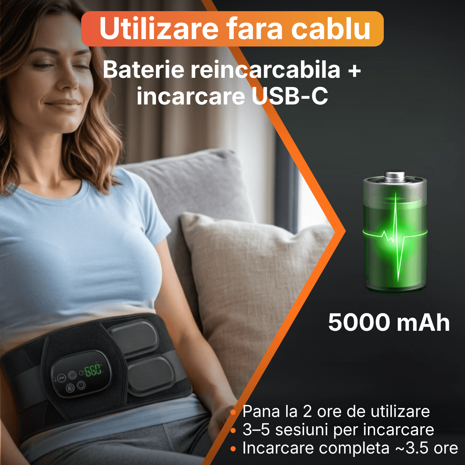 Centura Masaj Lombar, Vibratii, Lumina Rosie si Infrarosu 660nm/850nm, Aparat Masaj Spate, Suport Lombar, Wireless