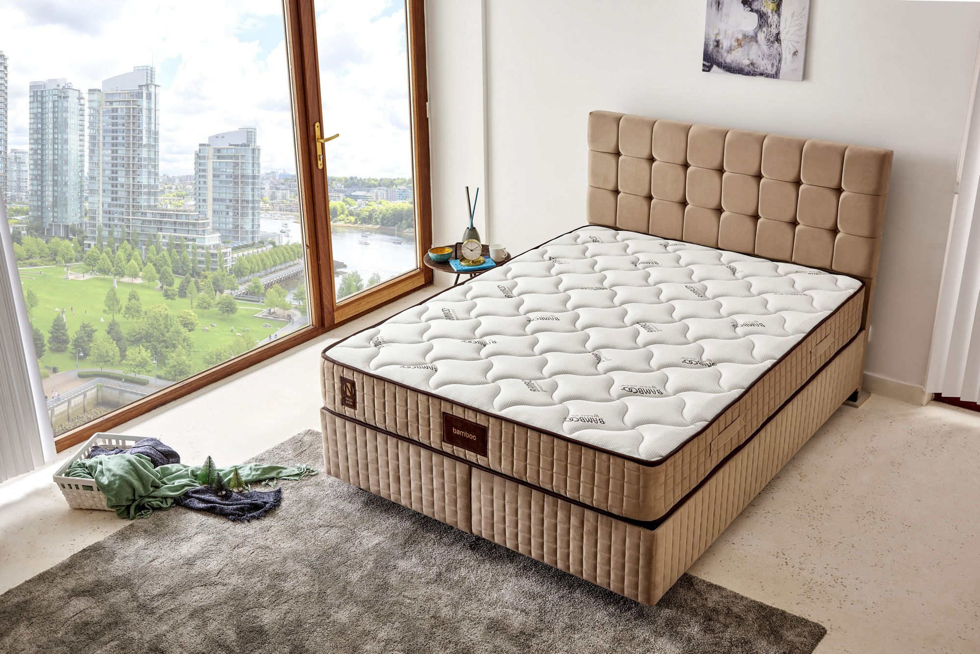 Saltea Hanah Home, bambus, 160 x 200 x 25 cm, alb/bej/maro, 480NRN1108 — imaginea 3