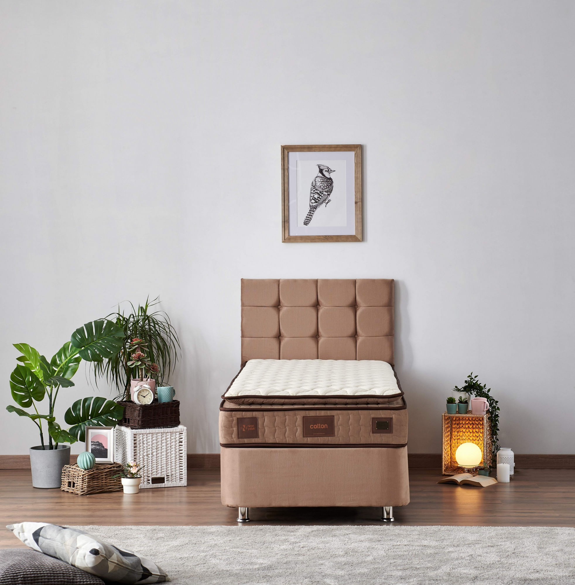 Saltea Hanah Home, 100% bumbac/fetru, 100 x 200 x 25 cm, alb/maro, 480NRN1339 — imaginea 4