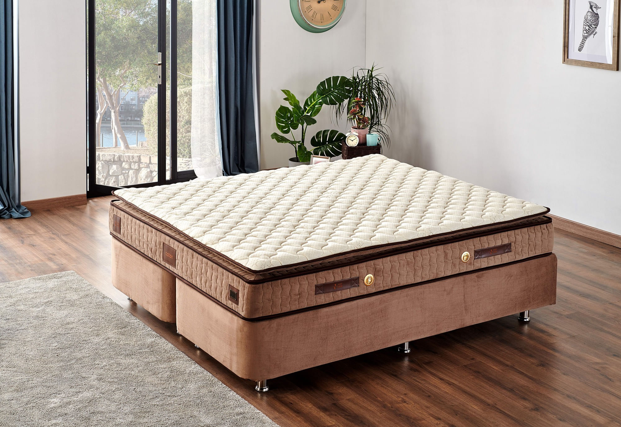 Saltea Hanah Home, 100% bumbac/fetru, 200 x 200 x 25 cm, alb/maro, 480NRN1346 — imaginea 4