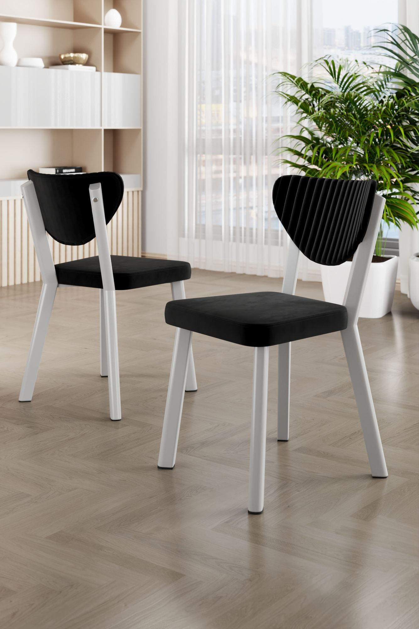 Set scaune (6 bucăți) Hanah Home, placaj, 45 x 46 x 86 cm, negru/alb, 240CHR1784 — imaginea 2