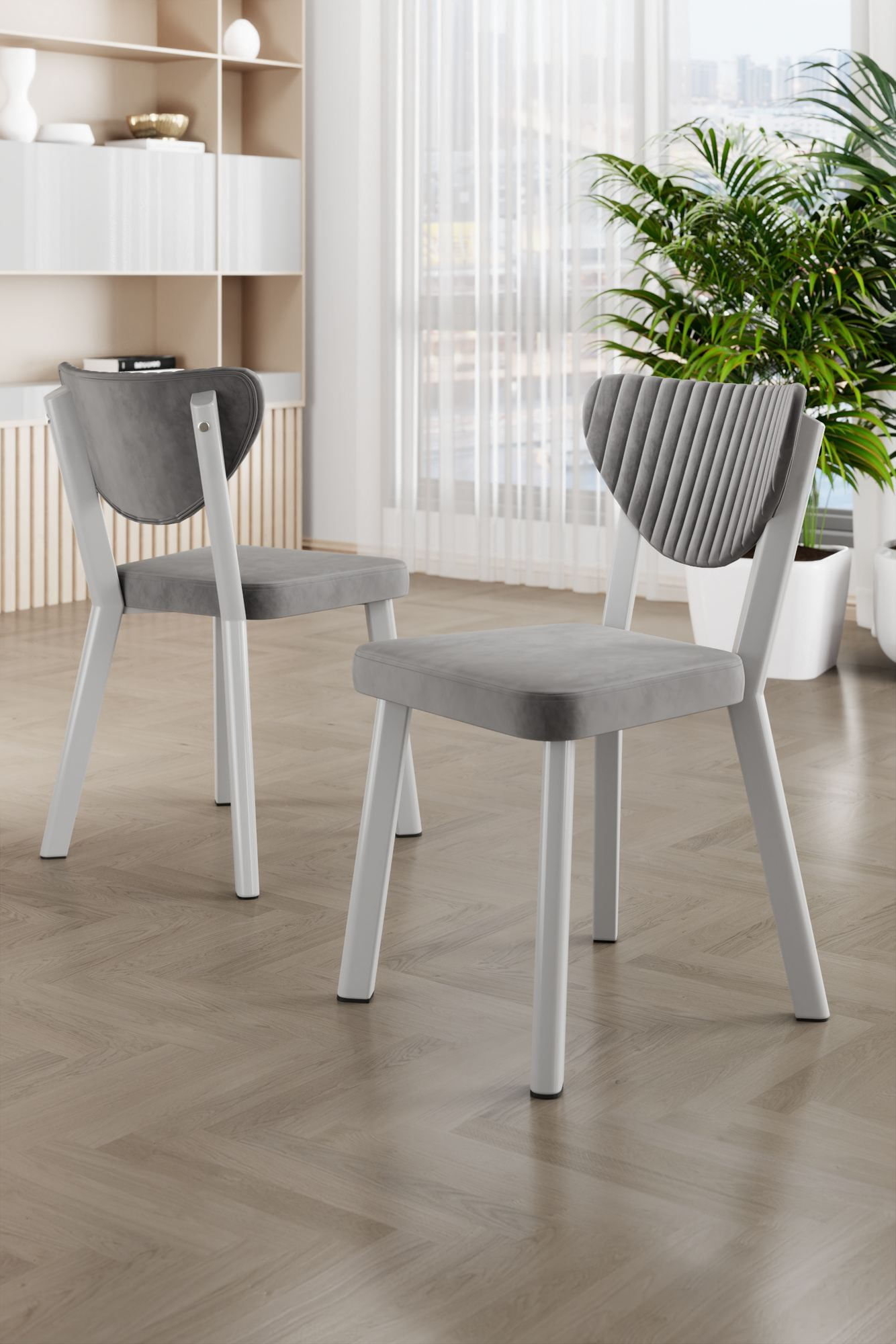 Set scaune (6 bucăți) Hanah Home, placaj, 45 x 46 x 86 cm, gri/alb, 240CHR1785 — imaginea 3