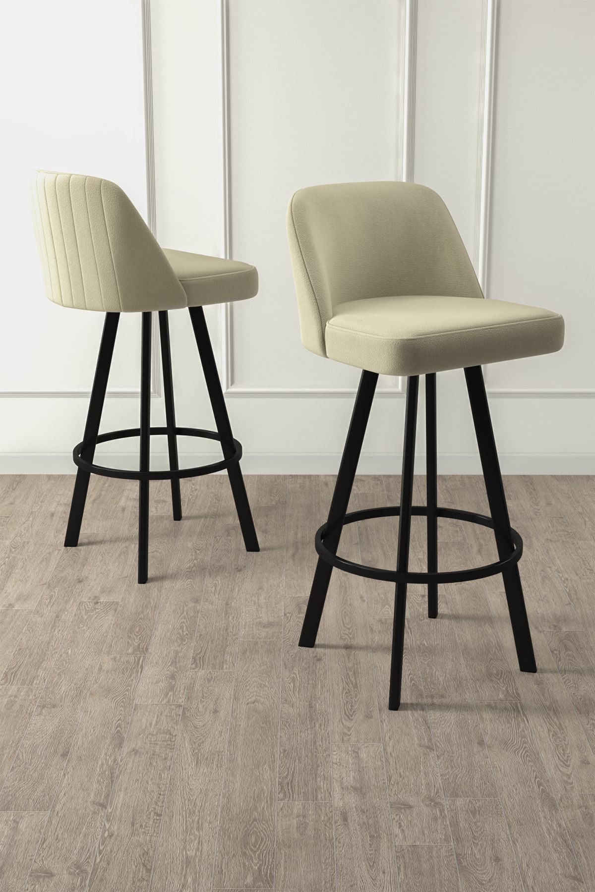 Set scaune bar (6 bucăți) Hanah Home, metal, 44 x 42 x 105 cm, crem/negru, 240CHR1893 — imaginea 2