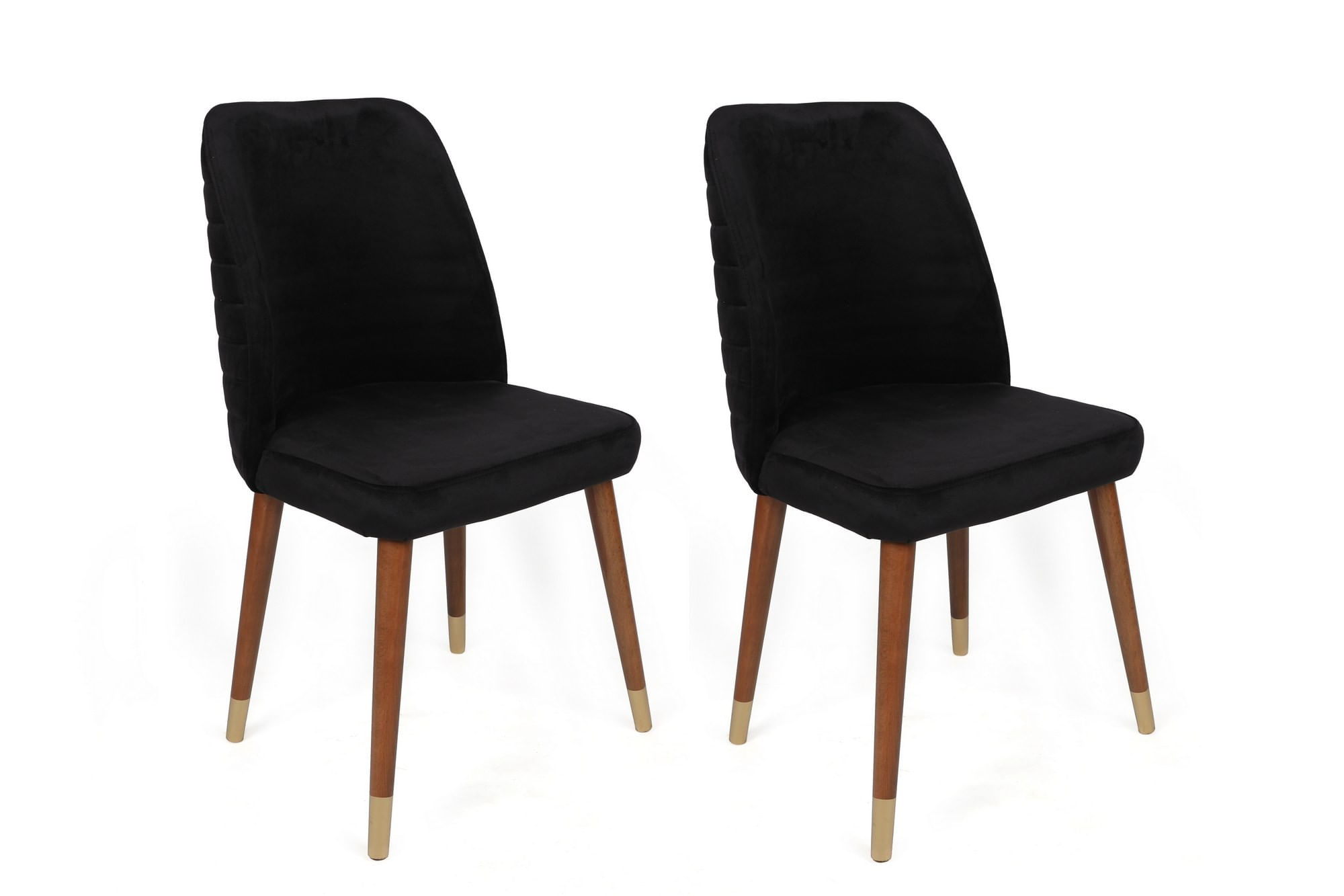 Set scaune (4 bucăți) Hanah Home, catifea, 50 x 49 x 90 cm, negru/nuc/auriu, 974NMB1597 — imaginea 3