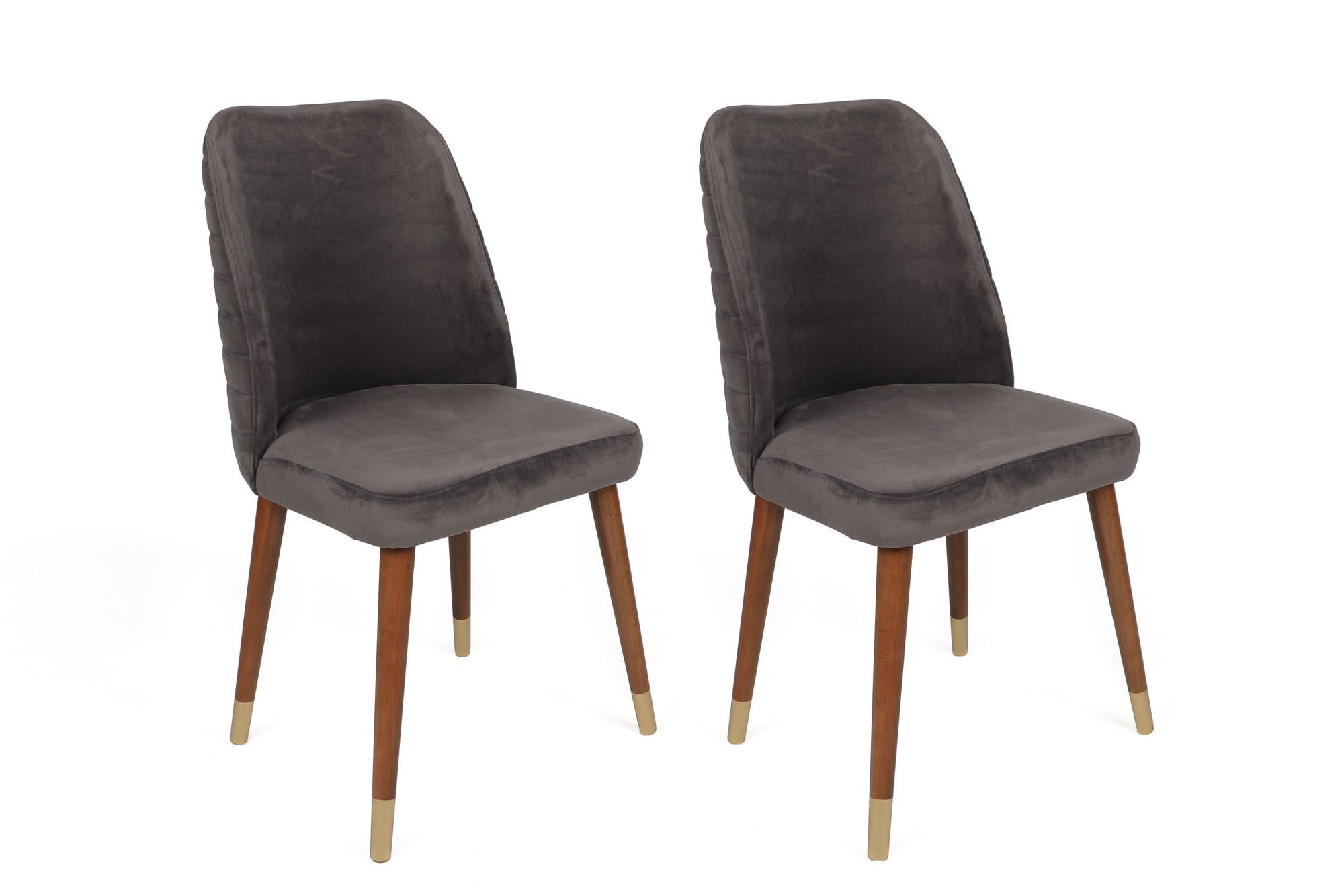 Set scaune (4 bucăți) Hanah Home, catifea, 50 x 49 x 90 cm, antracit/nuc/auriu, 974NMB1595 — imaginea 3