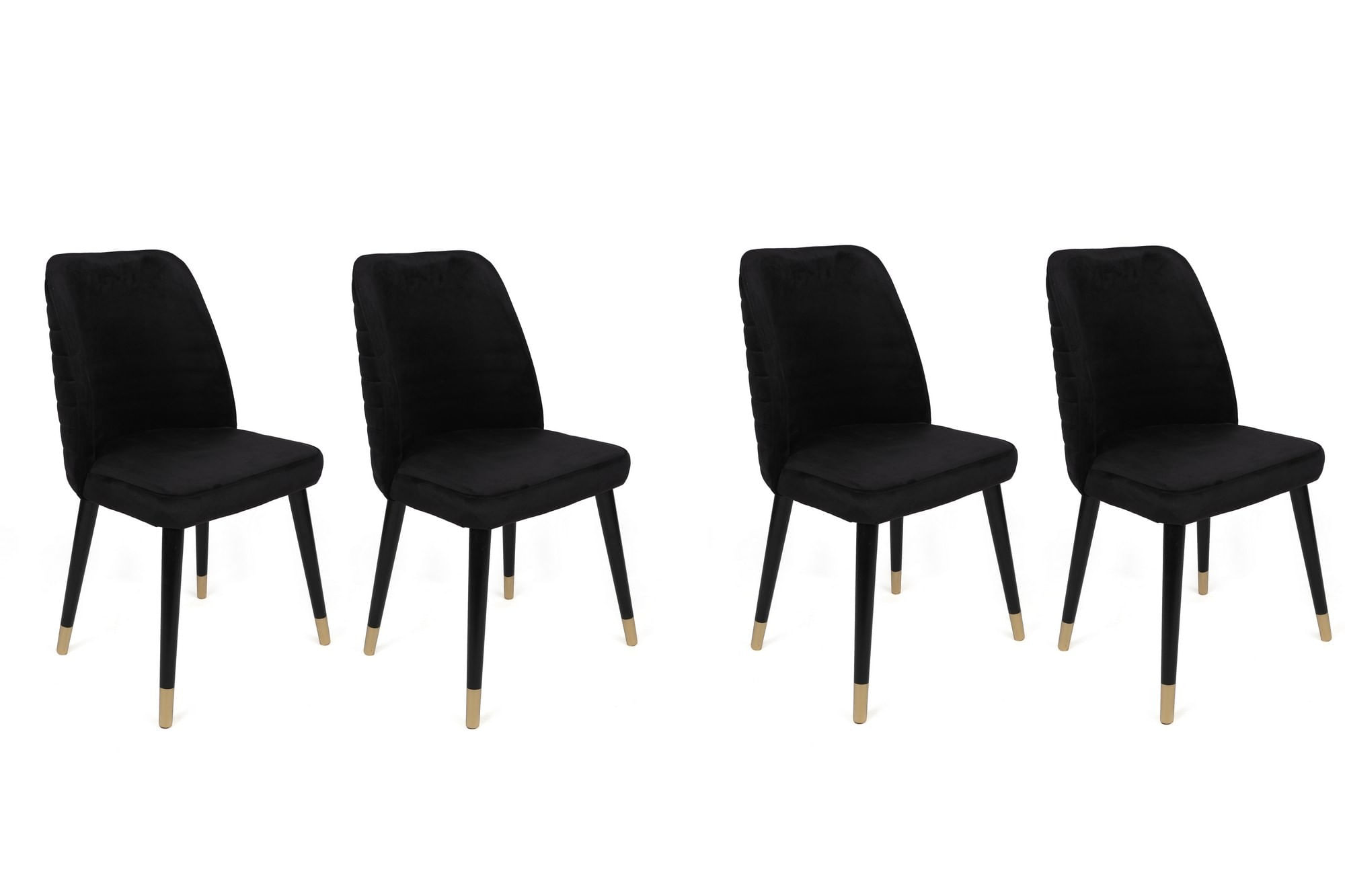 Set scaune (4 bucăți) Hanah Home, catifea, 50 x 49 x 90 cm, negru/auriu, 974NMB1593 — imaginea 3