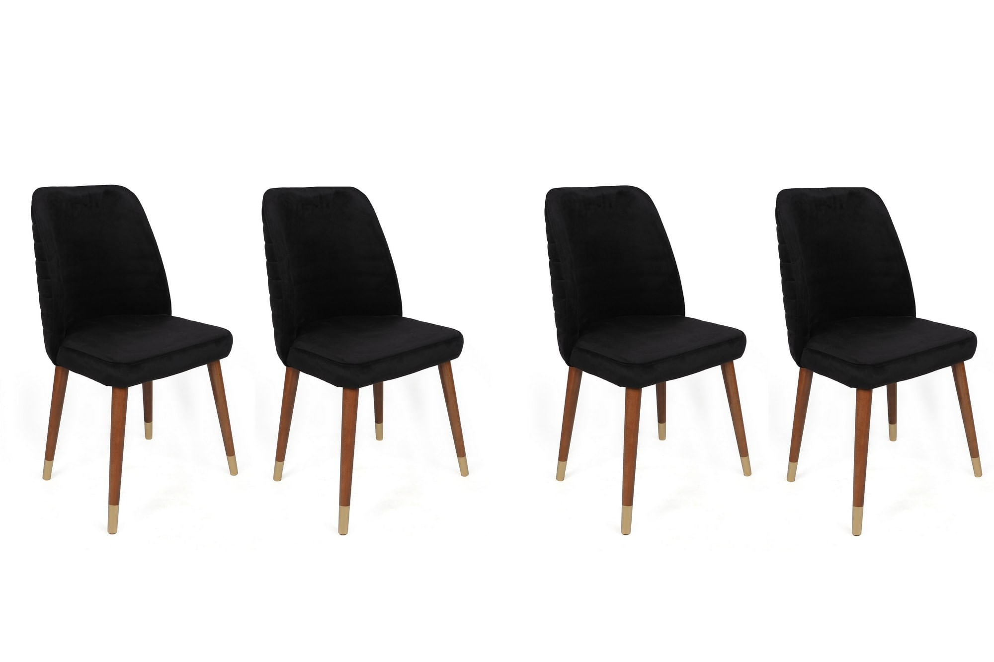 Set scaune (4 bucăți) Hanah Home, catifea, 50 x 49 x 90 cm, negru/nuc/auriu, 974NMB1597 — imaginea 5