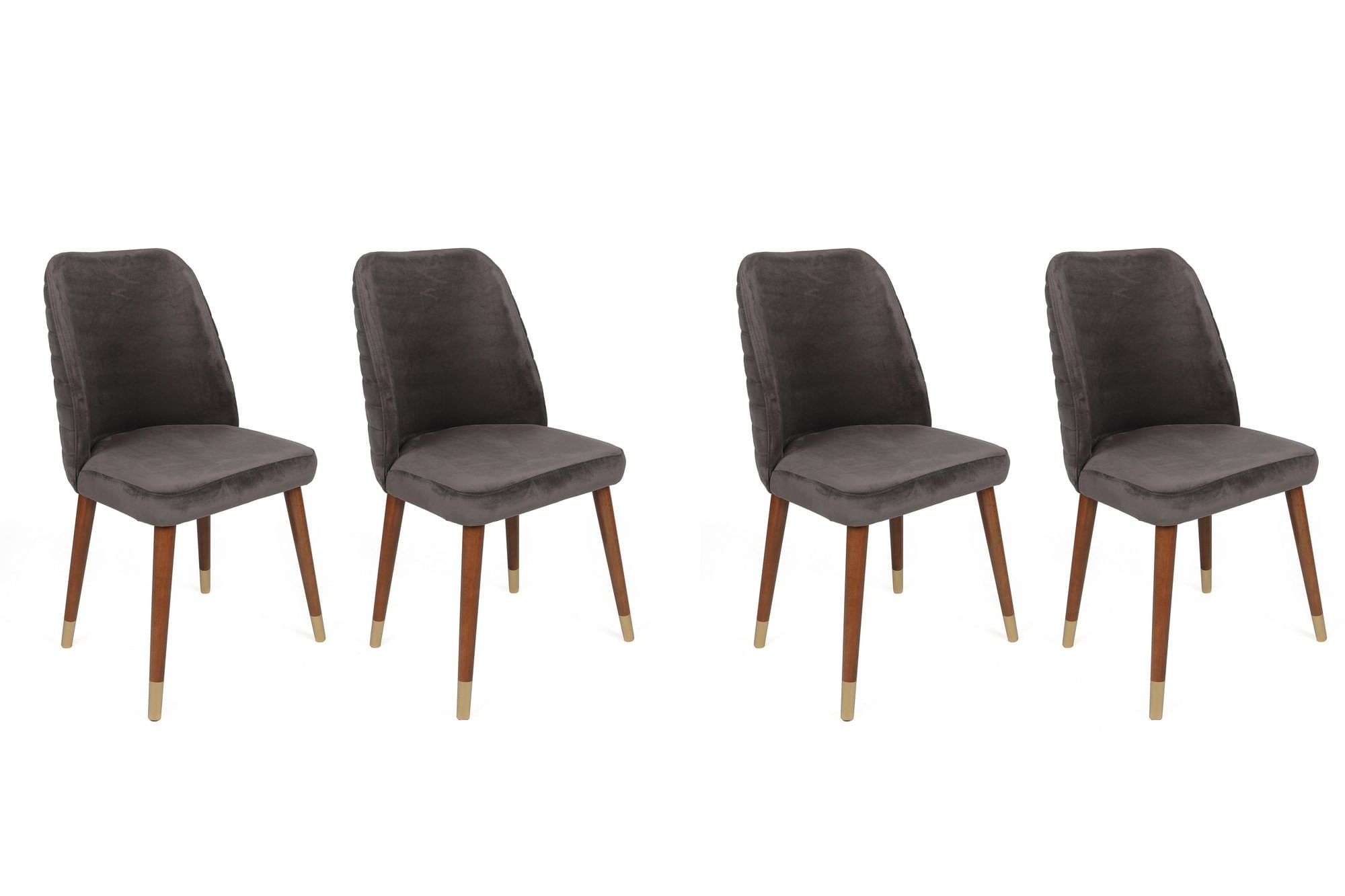 Set scaune (4 bucăți) Hanah Home, catifea, 50 x 49 x 90 cm, antracit/nuc/auriu, 974NMB1595 — imaginea 6