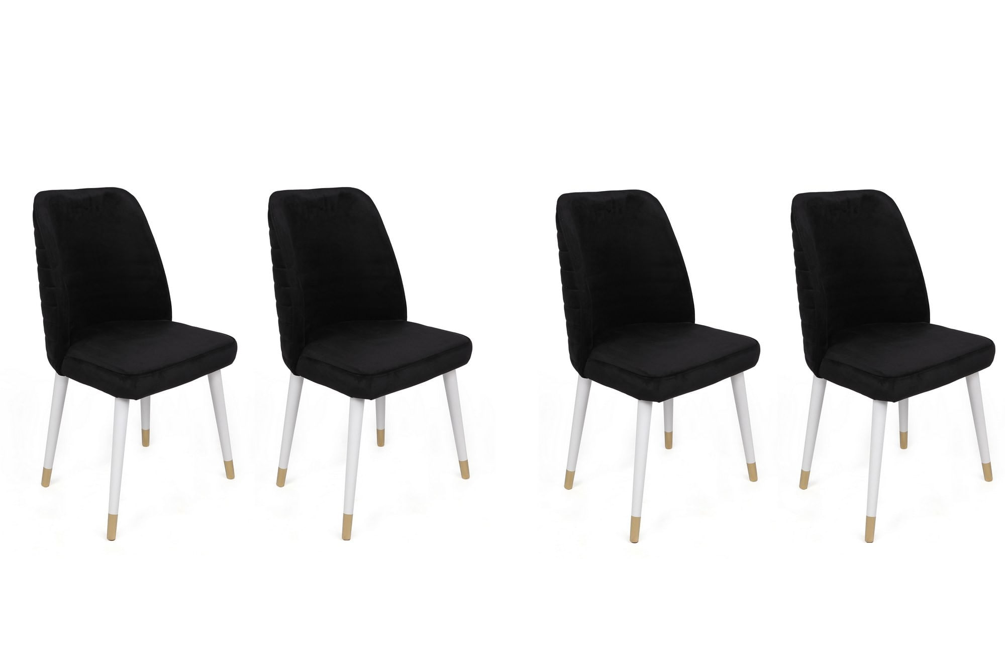 Set scaune (4 bucăți) Hanah Home, catifea, 50 x 49 x 90 cm, negru/alb/auriu, 974NMB1602 — imaginea 5