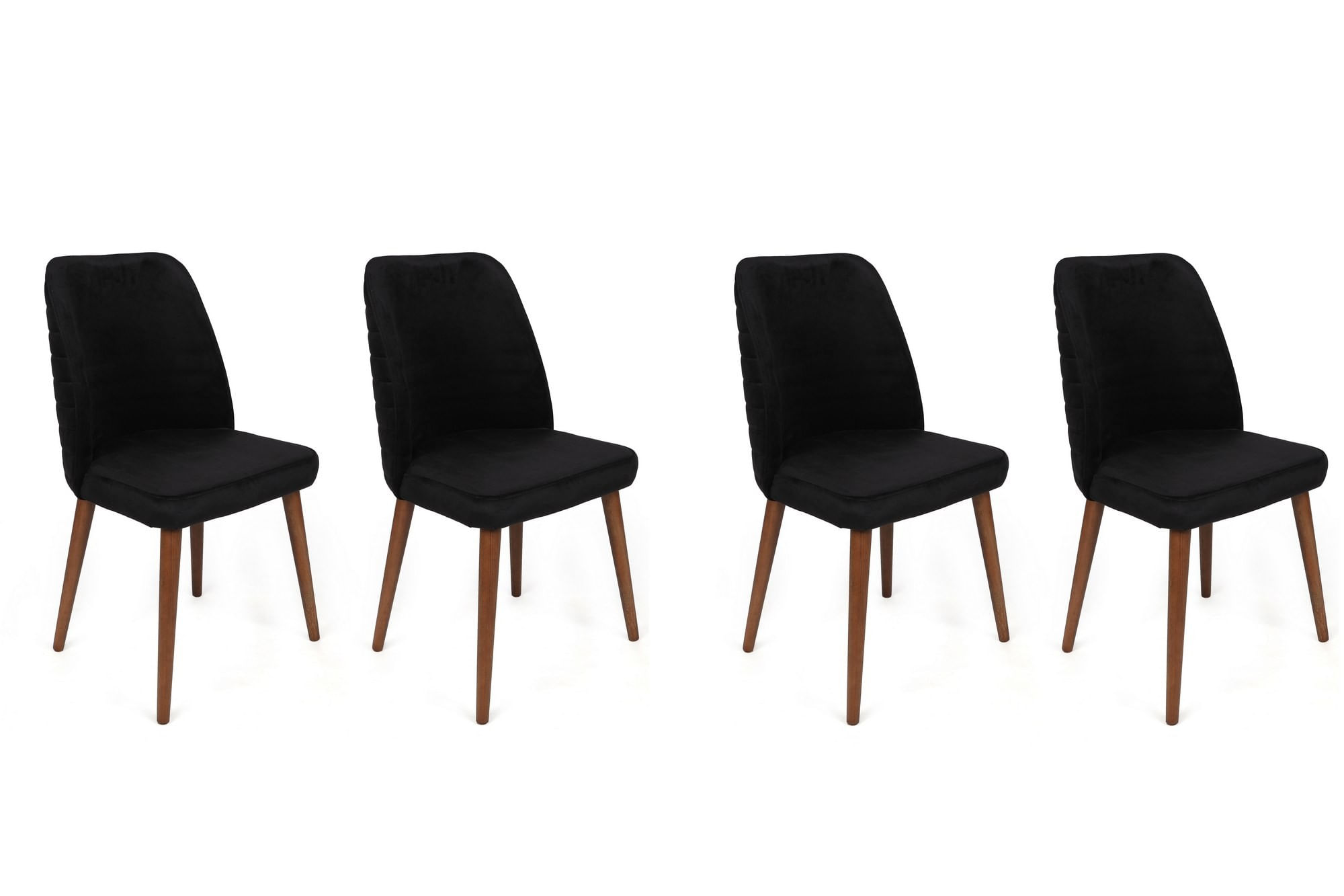 Set scaune (4 bucăți) Hanah Home, catifea, 50 x 49 x 90 cm, negru/nuc, 974NMB1619 — imaginea 2