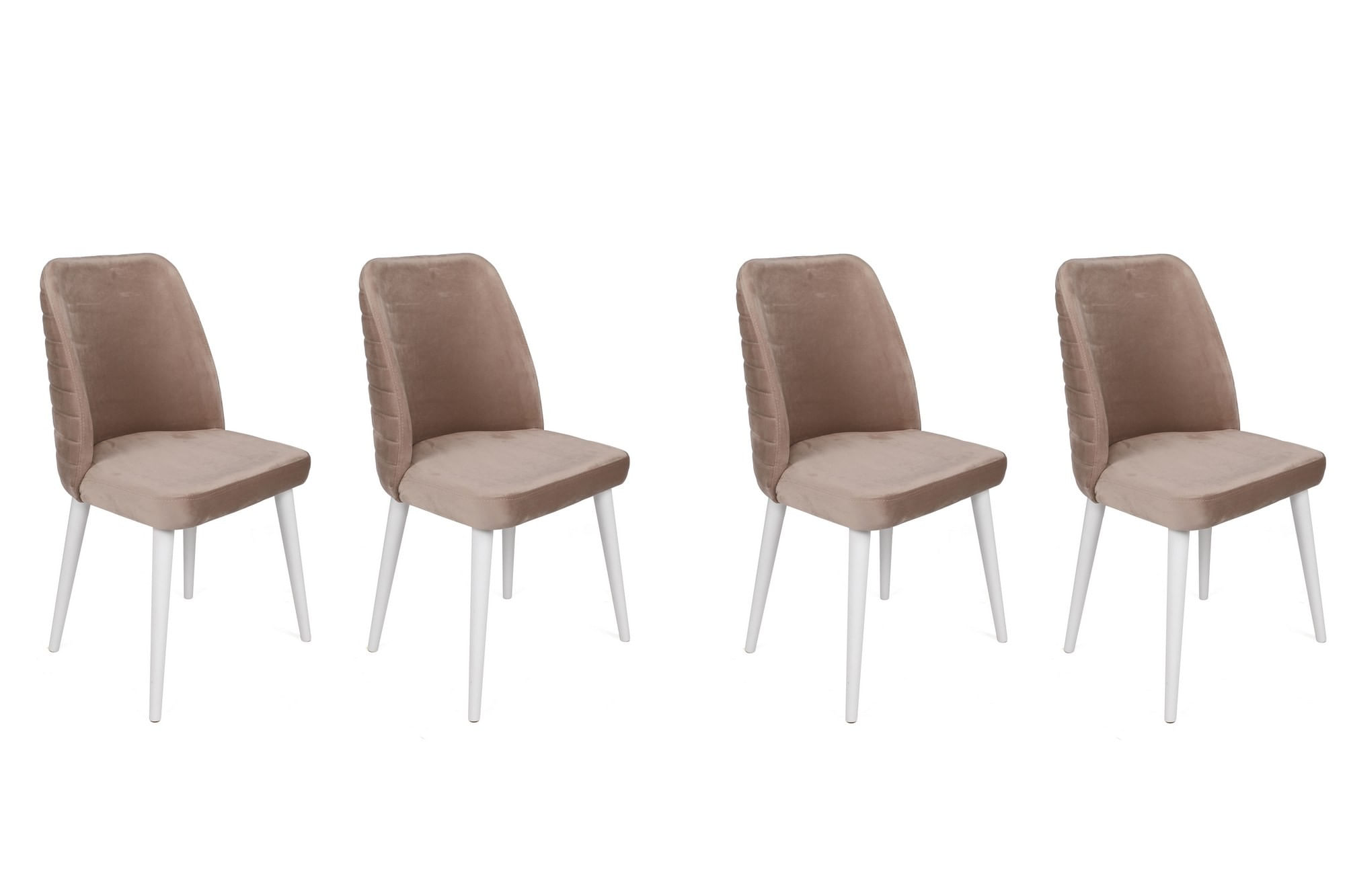 Set scaune (4 bucăți) Hanah Home, catifea, 50 x 49 x 90 cm, bej/alb, 974NMB1613 — imaginea 3